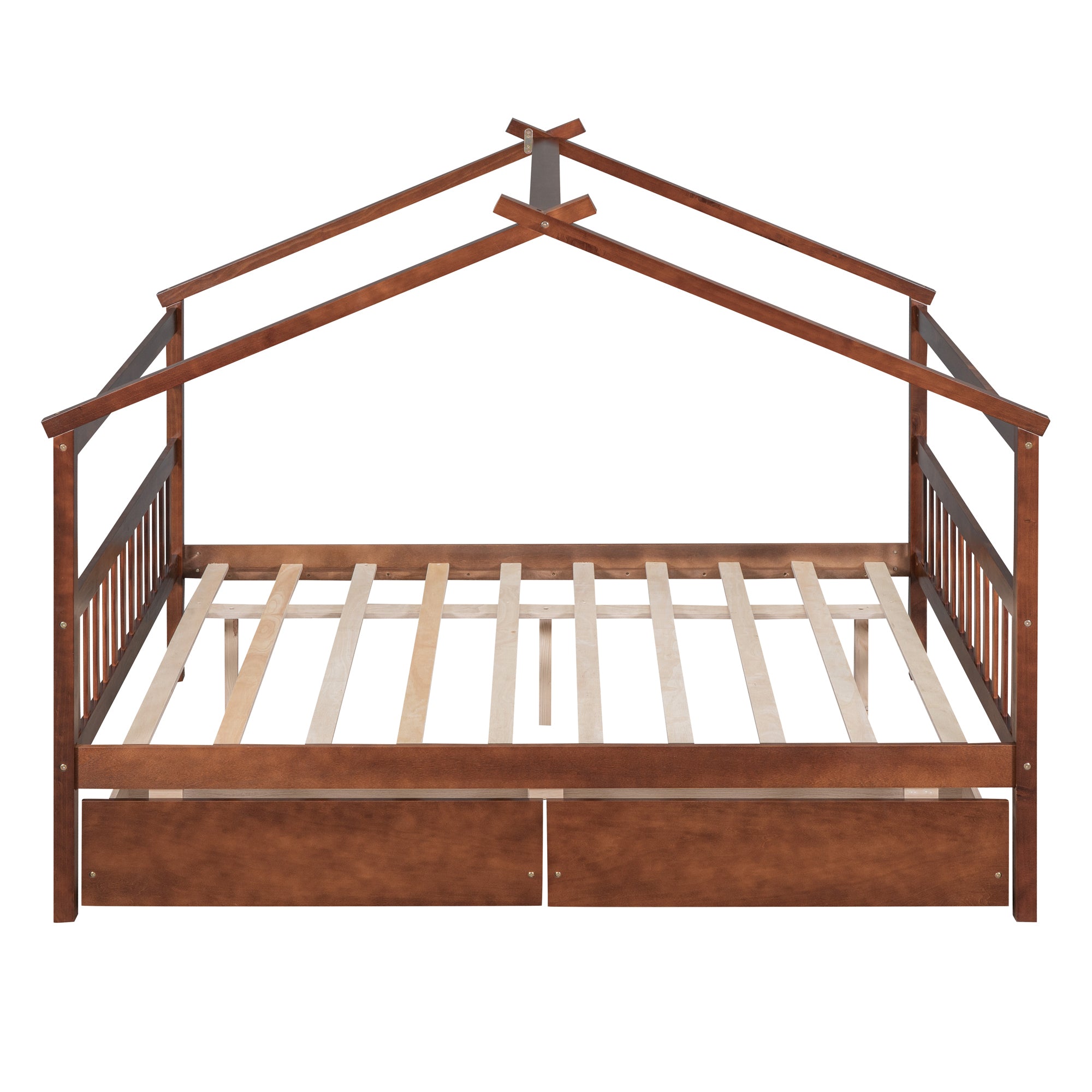 Full Size Wooden House Bed with Drawers, Walnut - Atlantic Fine Furniture Melbourne FL