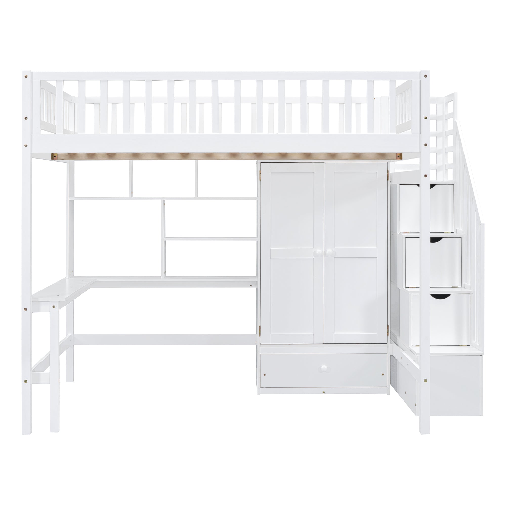 Full size Loft Bed with Bookshelf,Drawers,Desk,and Wardrobe-White - Atlantic Fine Furniture Melbourne FL
