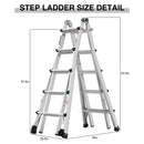 22' Aluminum Multi-Position Ladder With Wheels, 300 Lbs Weight Rating - Metallic Gray
