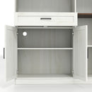 Farmhouse Kitchen Pantry Sideboard With Cabinet And Drawer, Multi Functional Kitchen Buffet With Hutch And Glass Holder, Microwave Stand With Charging Station - Brown / Antique White