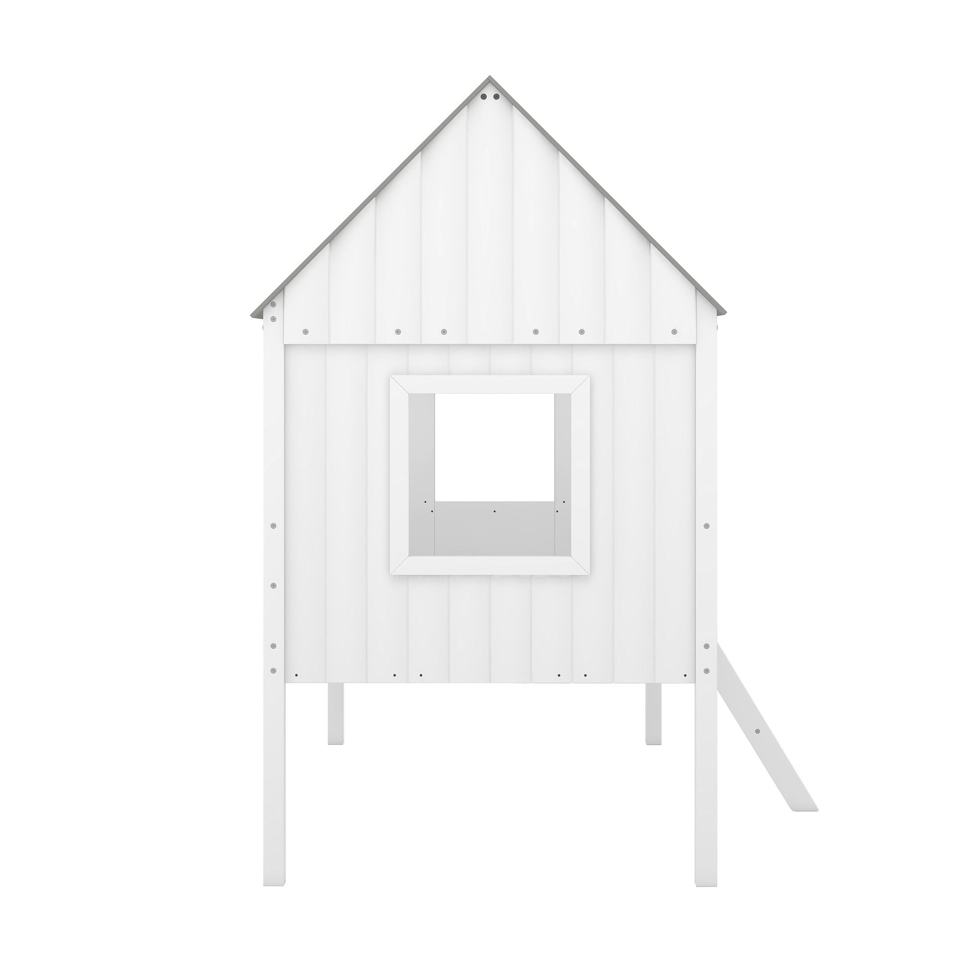 Twin Size Low Loft Wood House Bed with Two Side Windows (White+Gray)(OLD SKU: LP000037AAE)