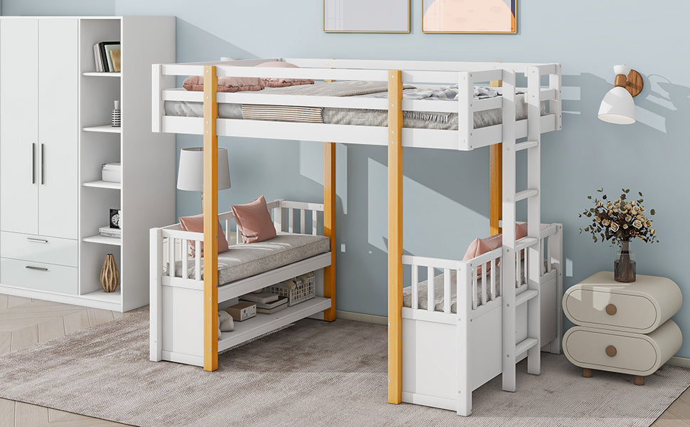 Wood Twin Size Loft Bed with 2 Seats and a Ladder, White - Atlantic Fine Furniture Melbourne FL