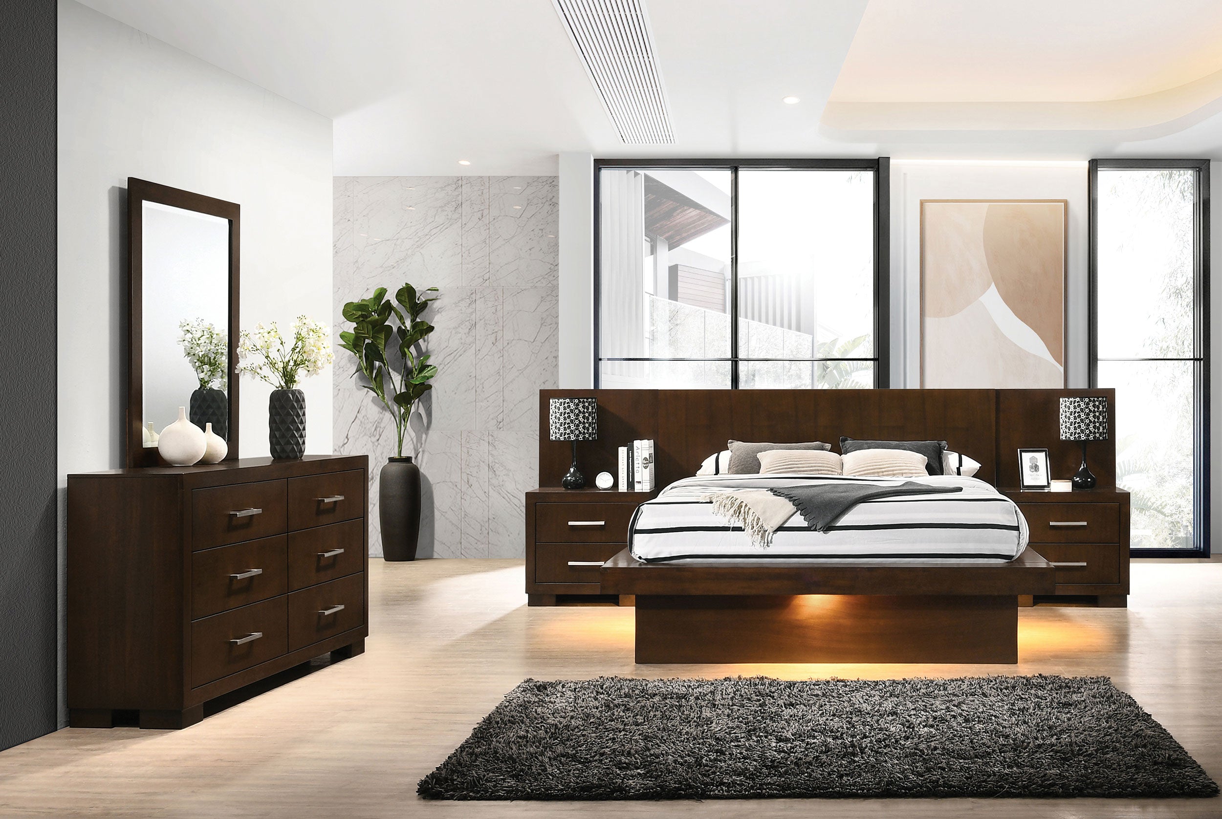 Jessica 5-piece Eastern King LED Bedroom Set Cappuccino — view 1