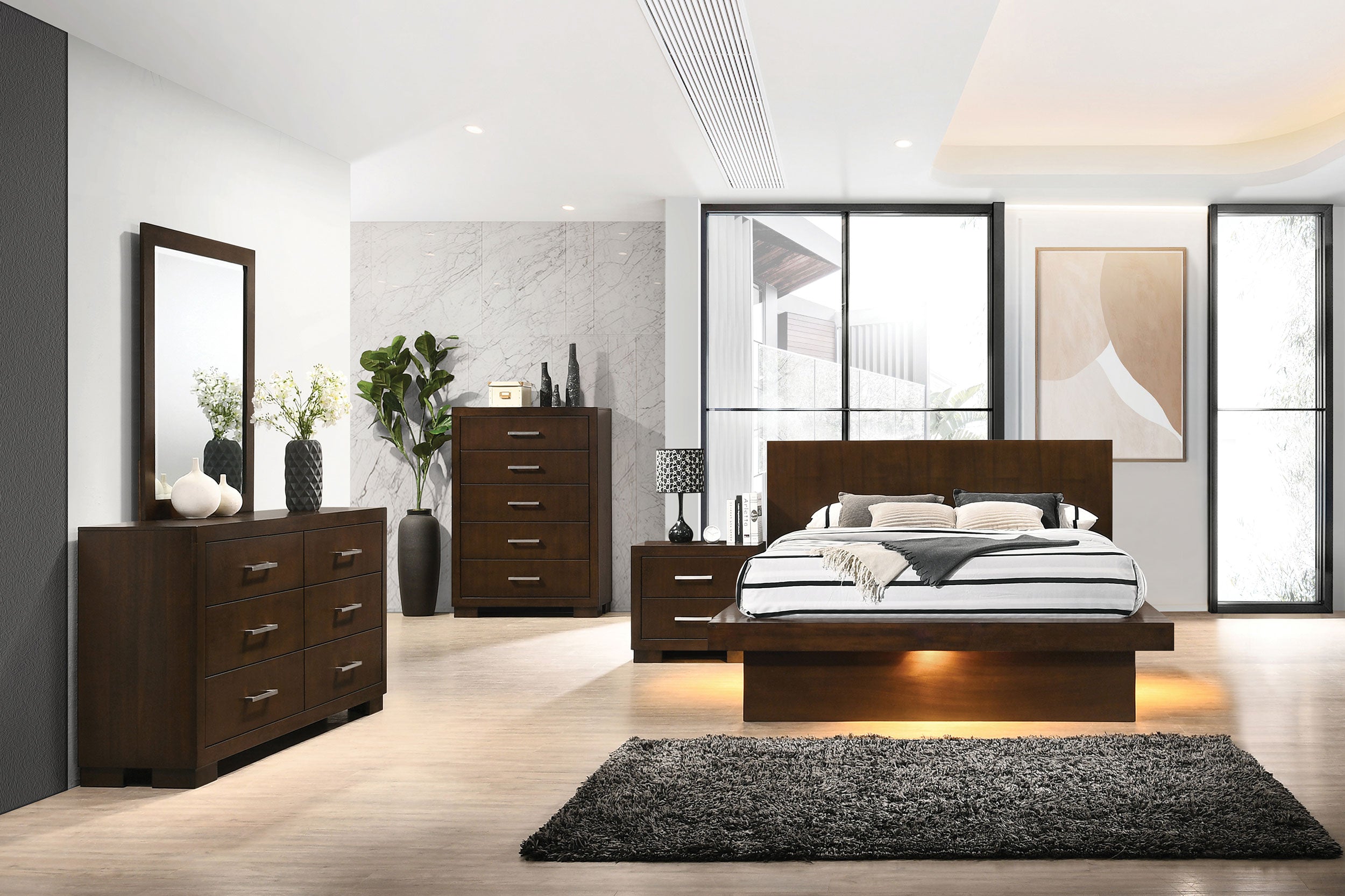 Jessica 5-piece Queen LED Bedroom Set Cappuccino — view 1