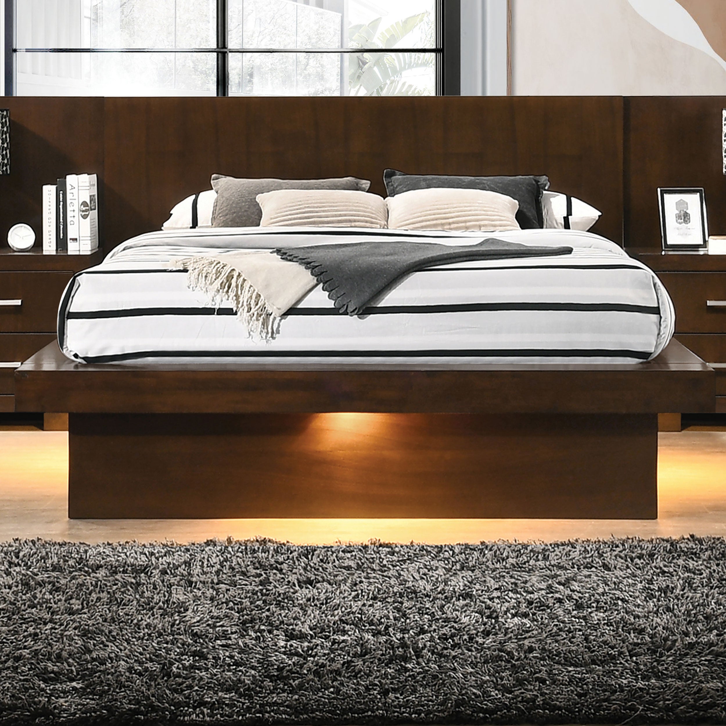 Jessica Wood Queen LED Panel Bed Cappuccino — view 2