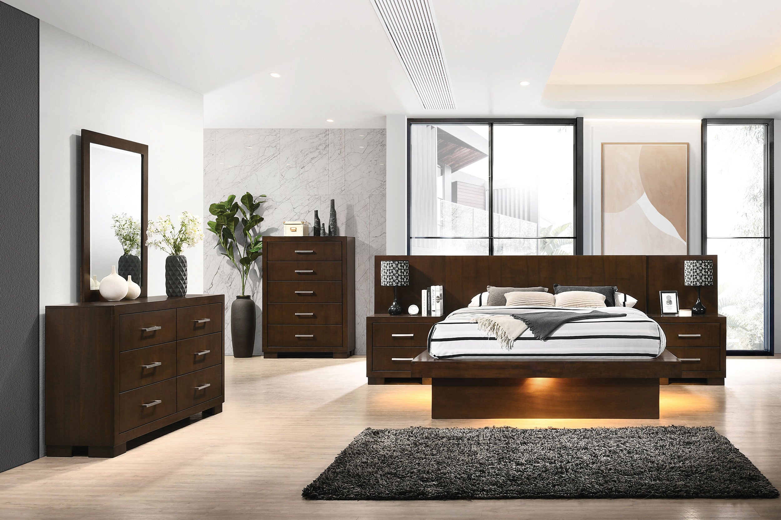 Jessica Wood Queen LED Panel Bed Cappuccino — view 4