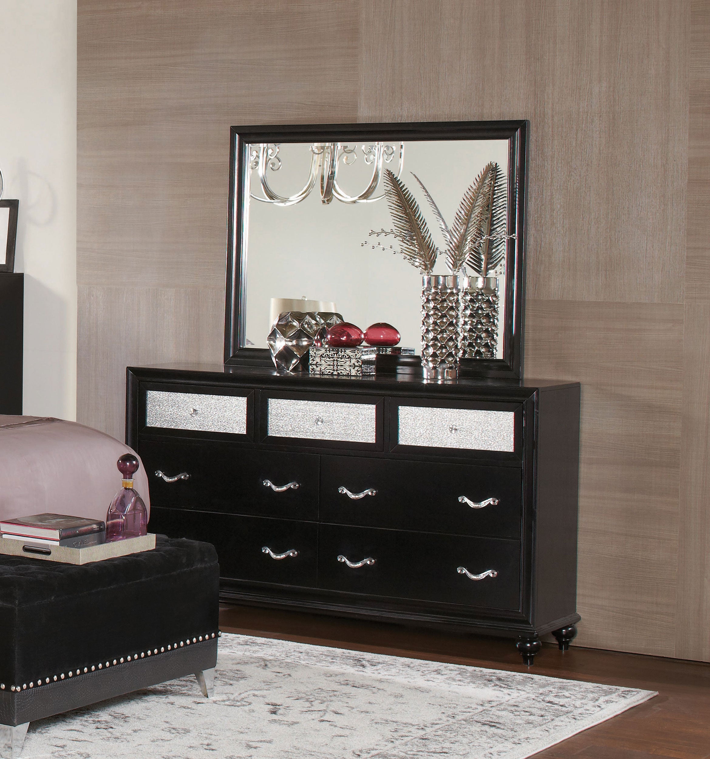 Barzini 7-drawer Dresser with Mirror Black — view 2