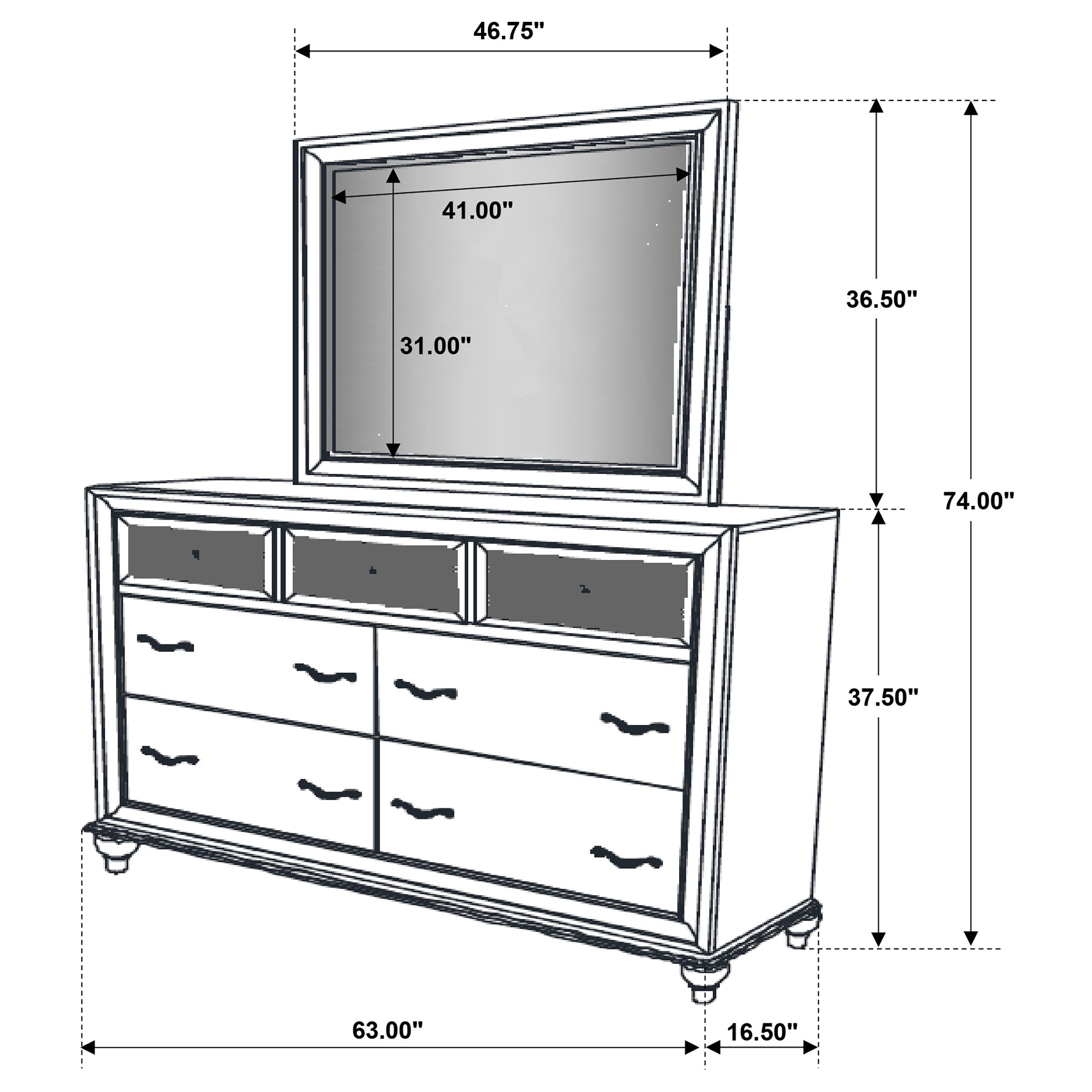 Barzini 7-drawer Dresser with Mirror Black — view 3