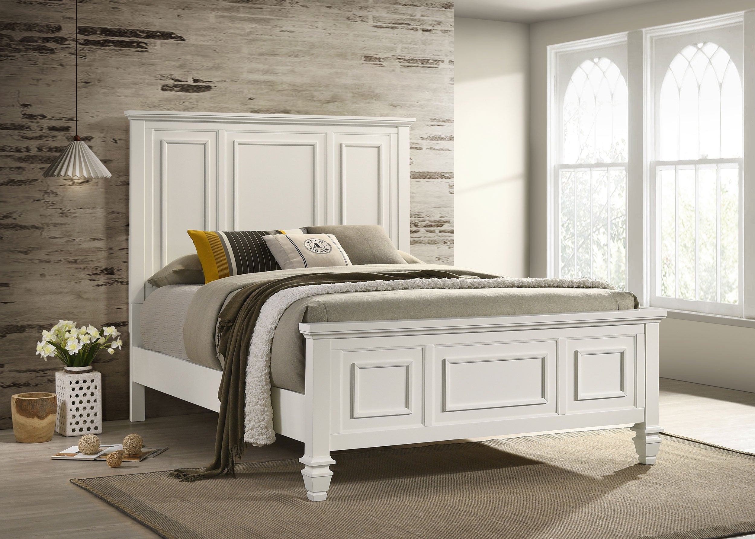 Sandy Beach Wood Queen Panel Bed Cream White — view 2