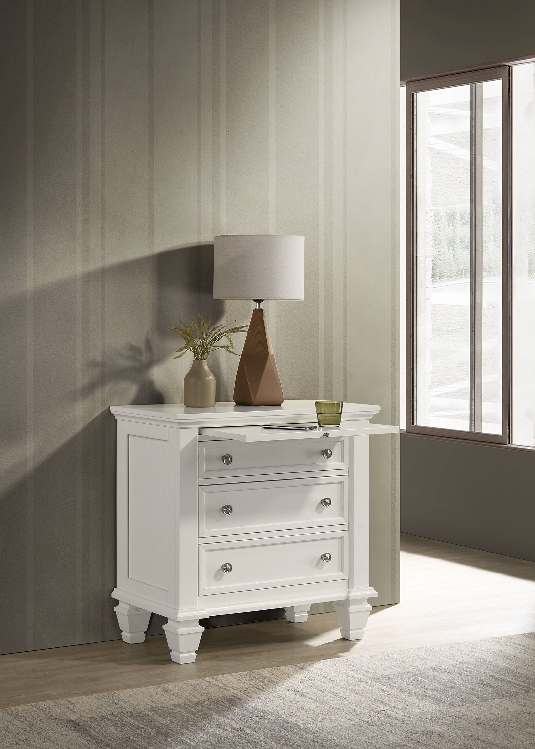 Sandy Beach 3-drawer Nightstand Cream White — view 2