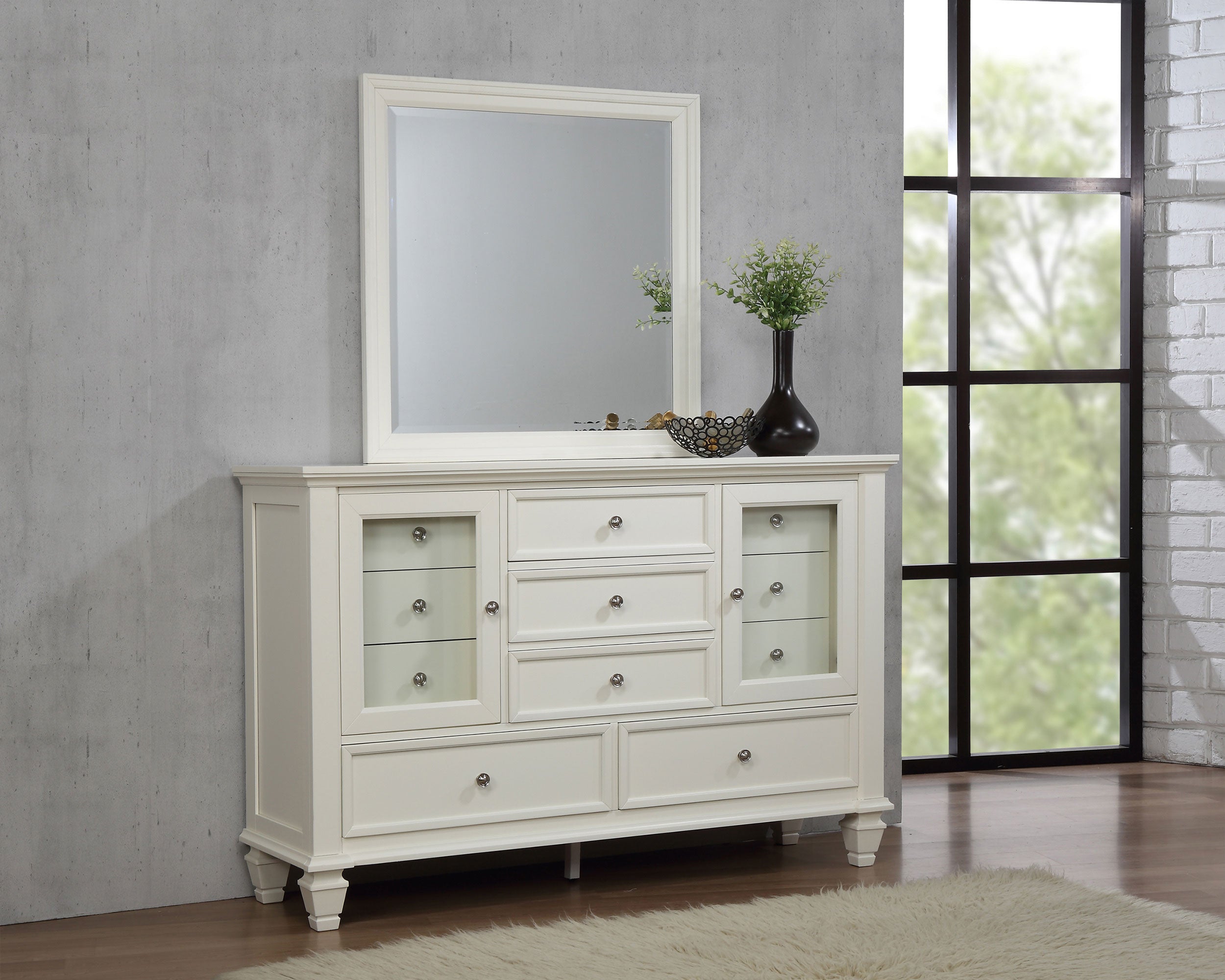 Sandy Beach 11-drawer Dresser with Mirror Cream White — view 2
