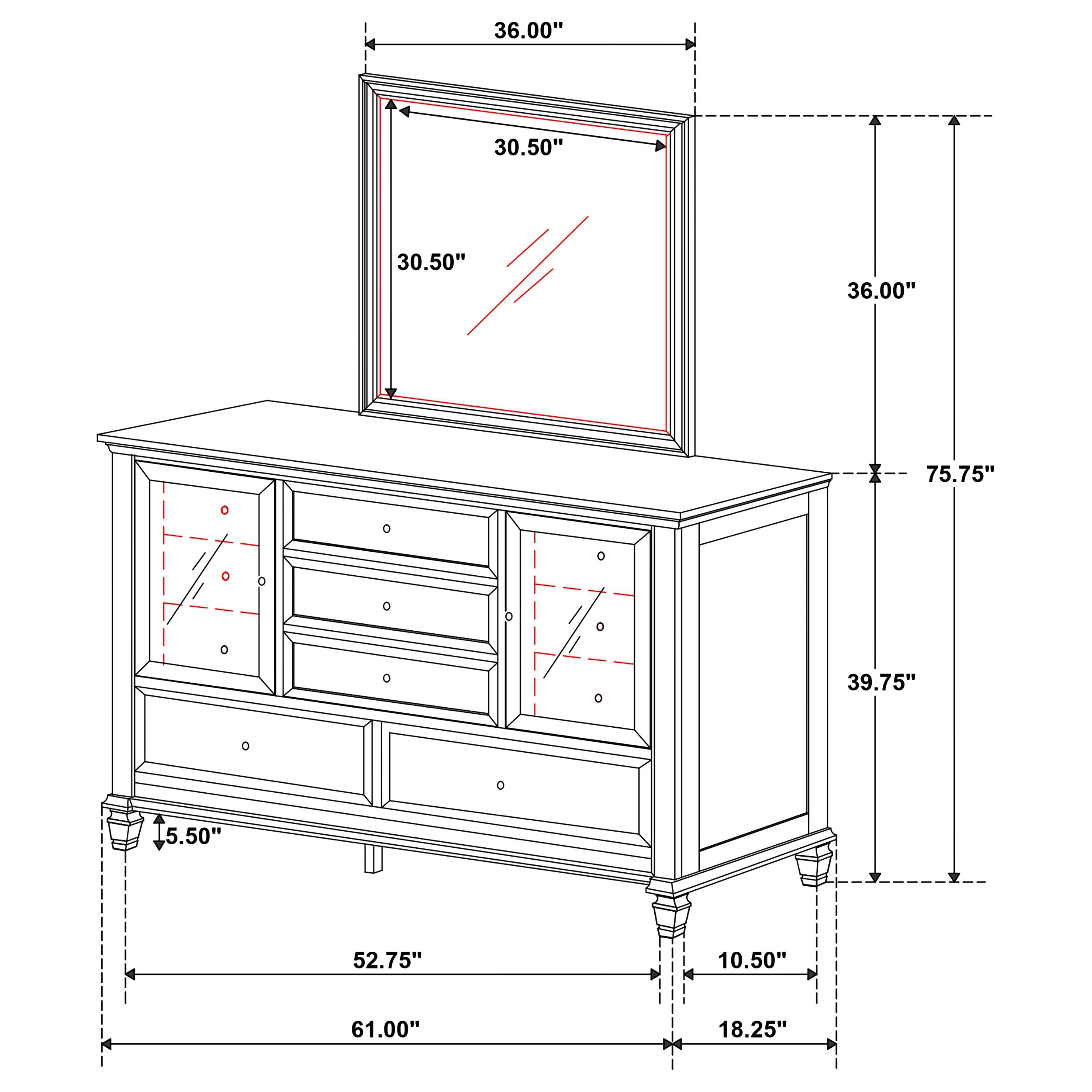 Sandy Beach 11-drawer Dresser with Mirror Cream White — view 11