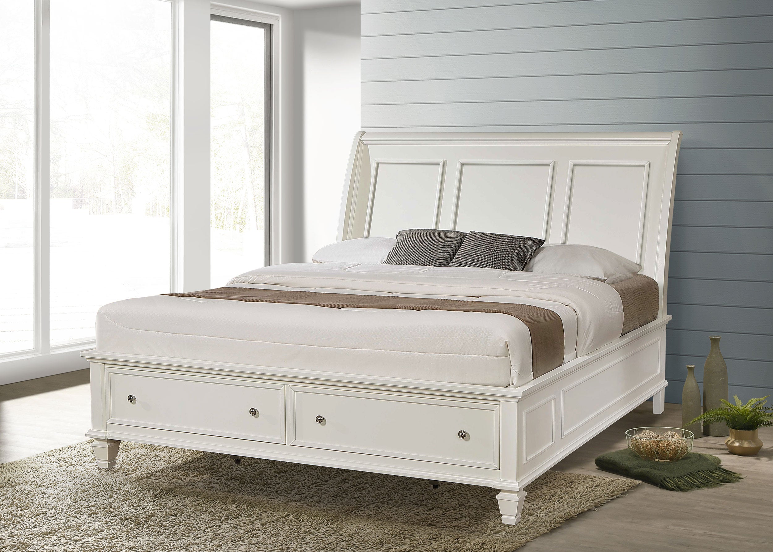Sandy Beach Wood Eastern King Storage Panel Bed Cream White — view 2