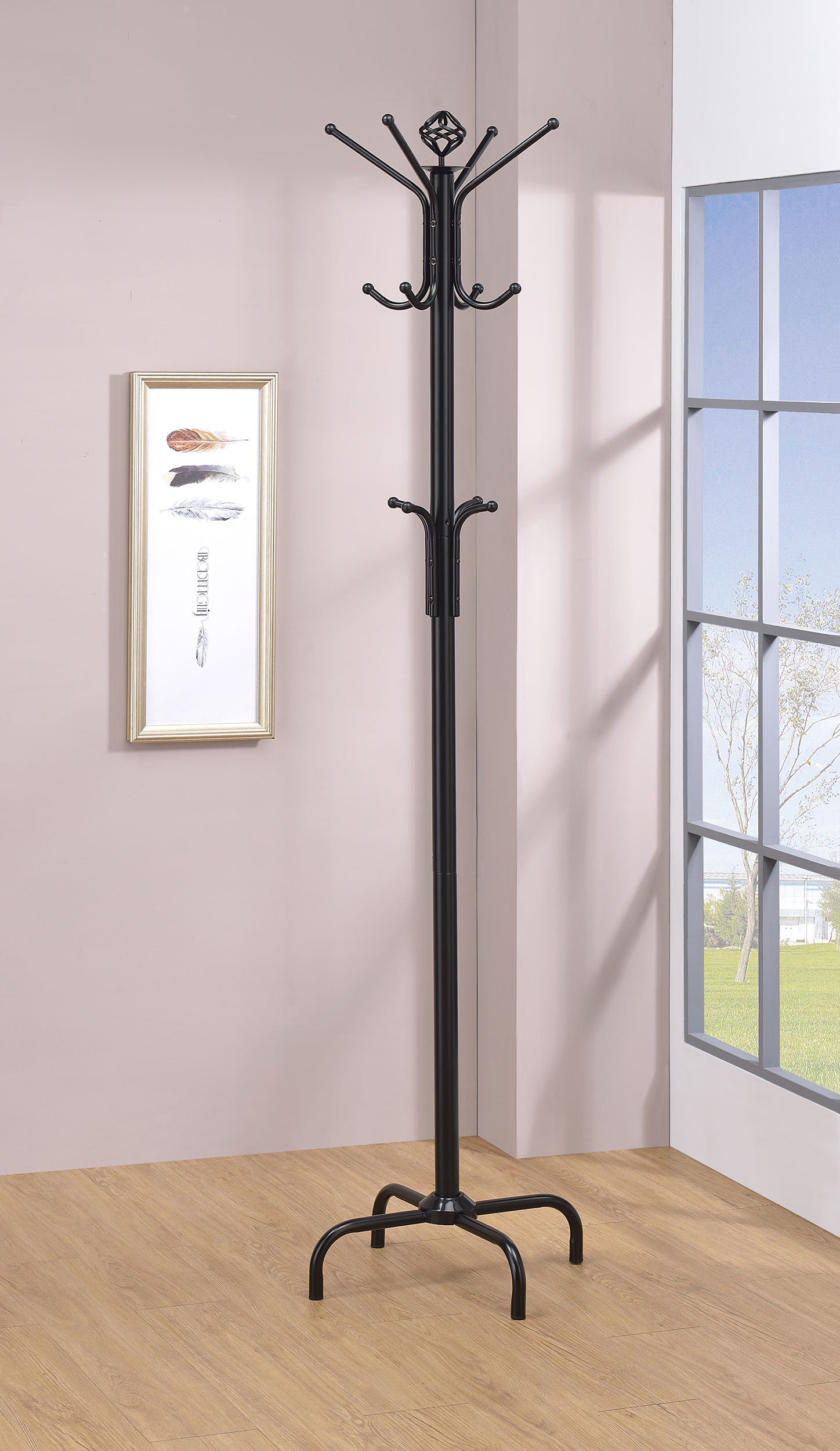 Collier 12 Hook Freestanding Coat Rack Hat Hanger Black — view 2