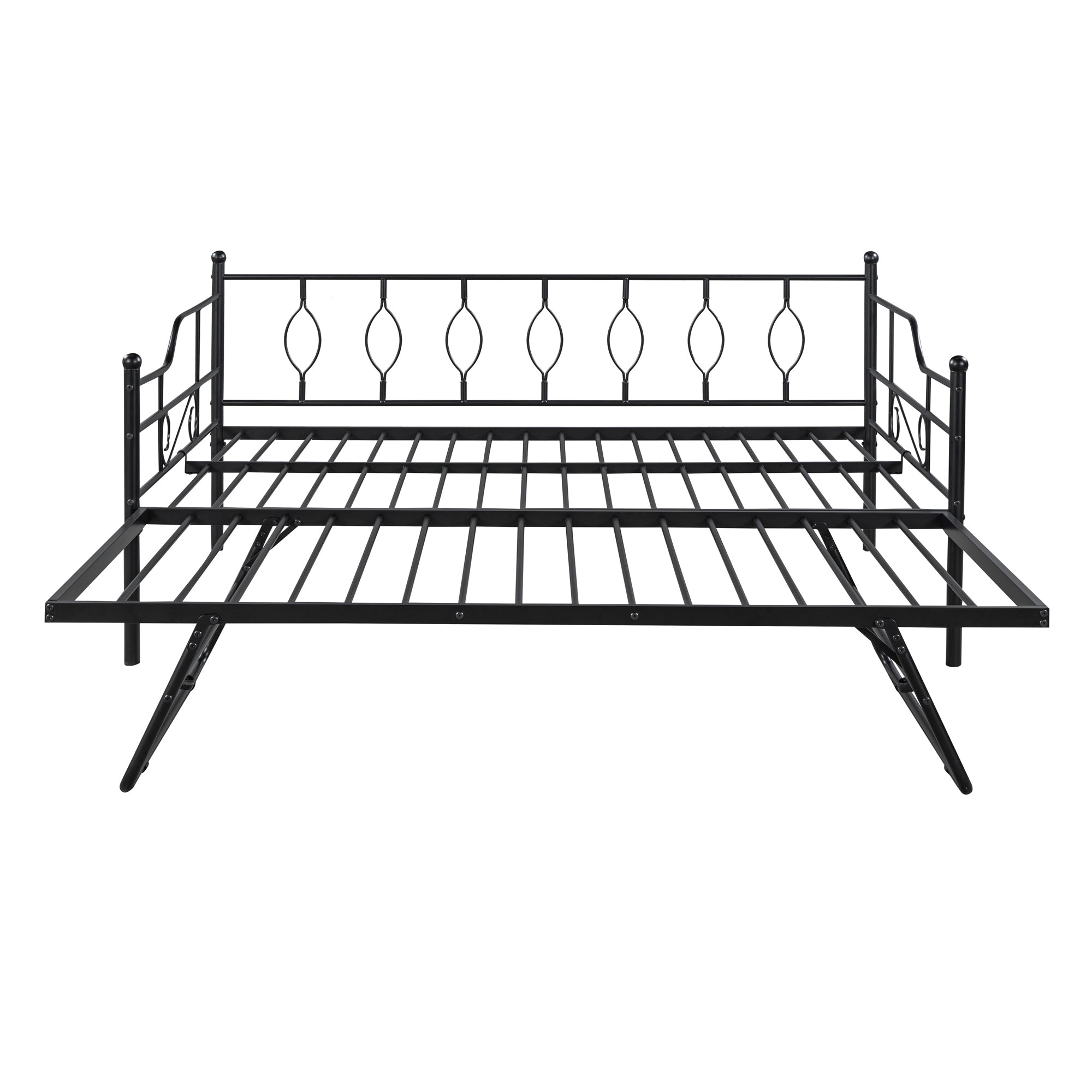 Full Size Metal Daybed with Twin Size Adjustable Trundle, Portable Folding Trundle, Black(OLD SKU:MF293730AAB)