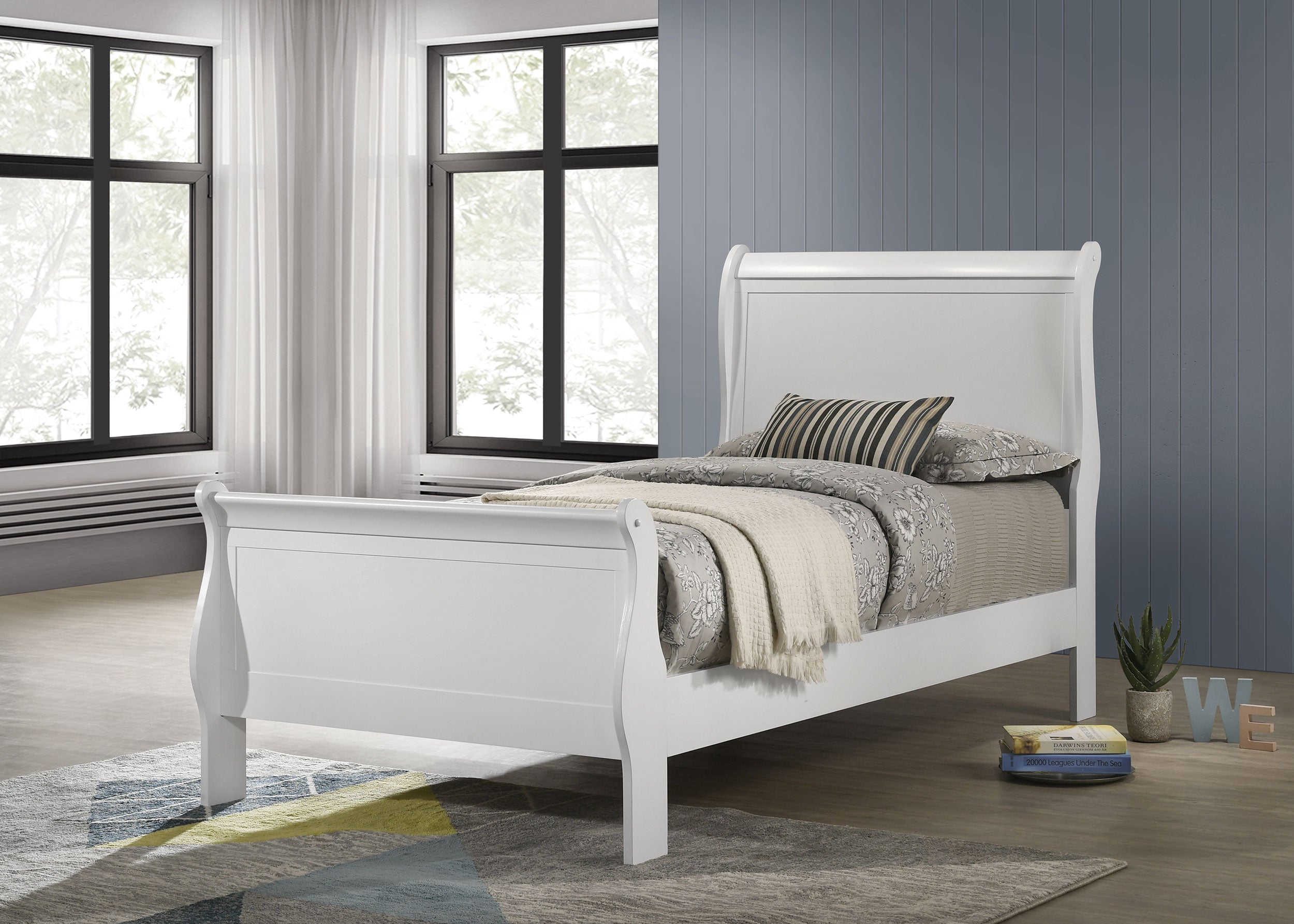 Louis Philippe 47-inch Twin Sleigh Panel Bed White — view 2