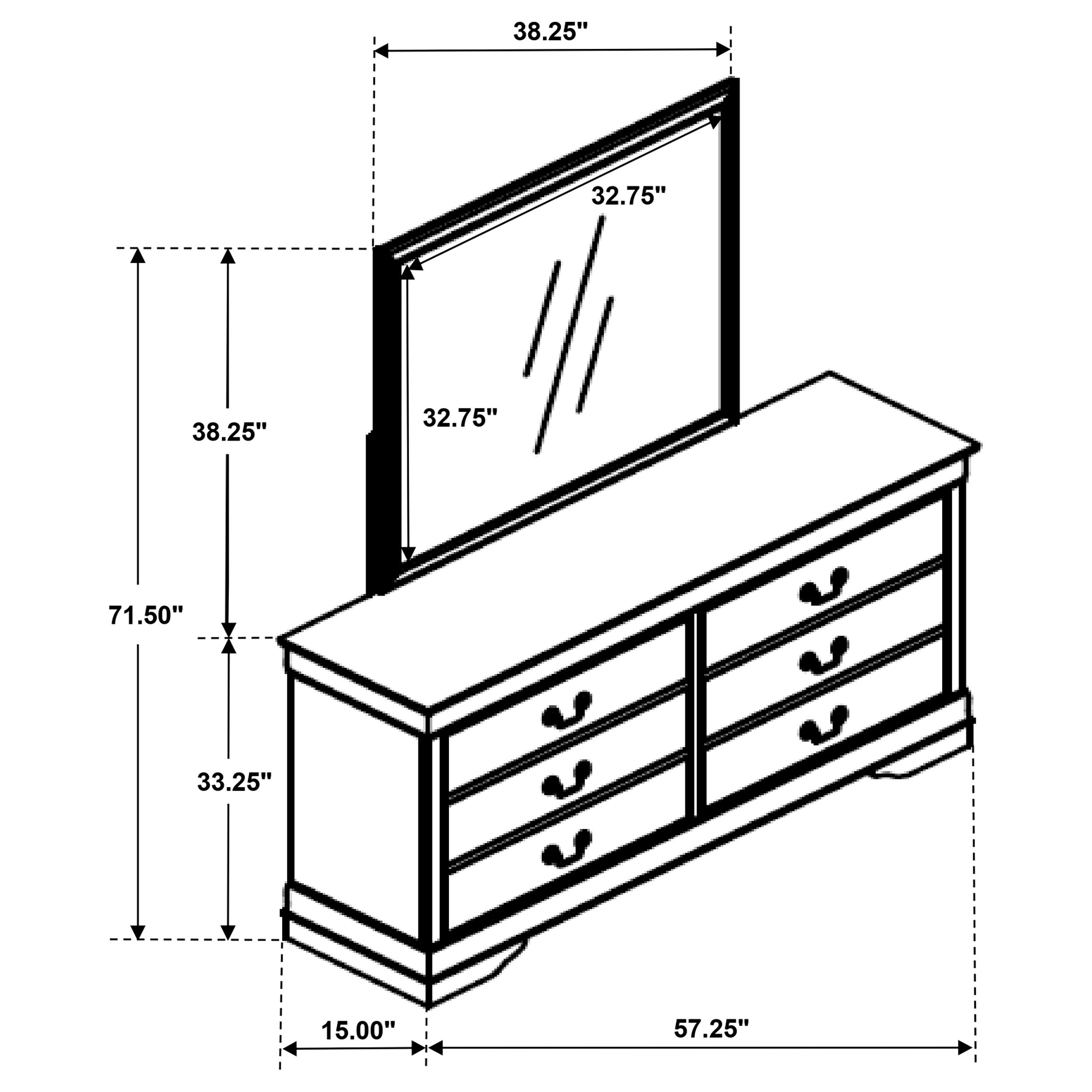 Louis Philippe 6-drawer Dresser and Mirror White — view 13