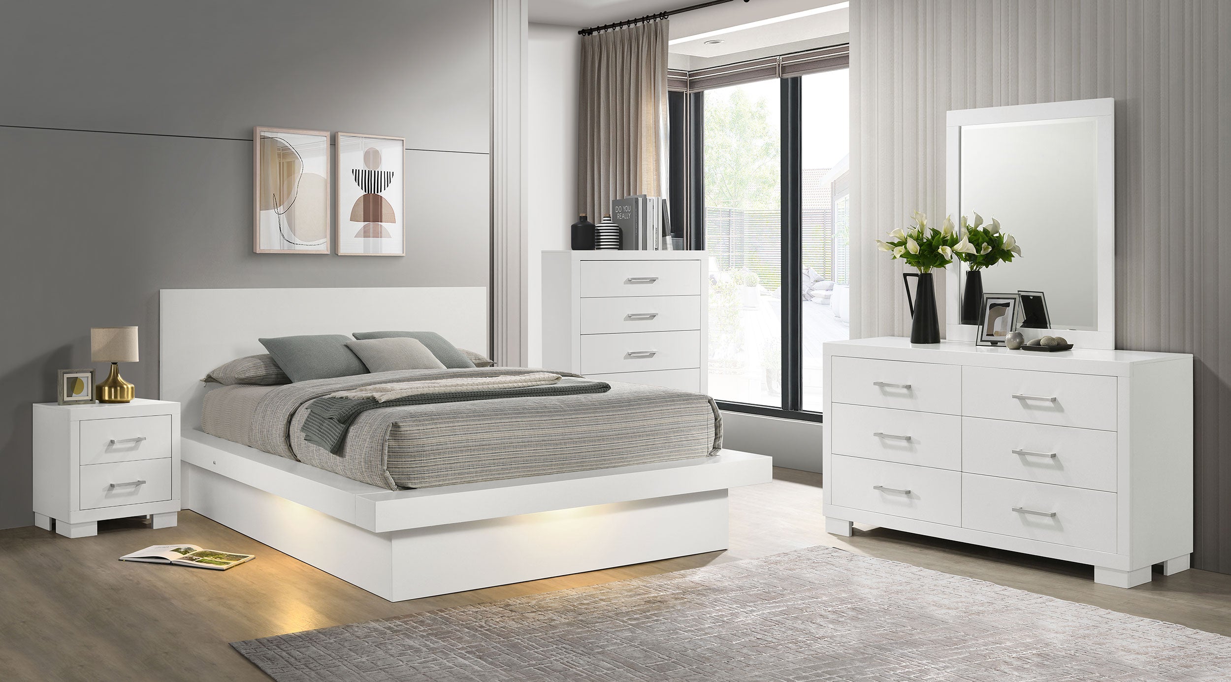 Jessica 5-piece Eastern King LED Bedroom Set Snow White — view 1
