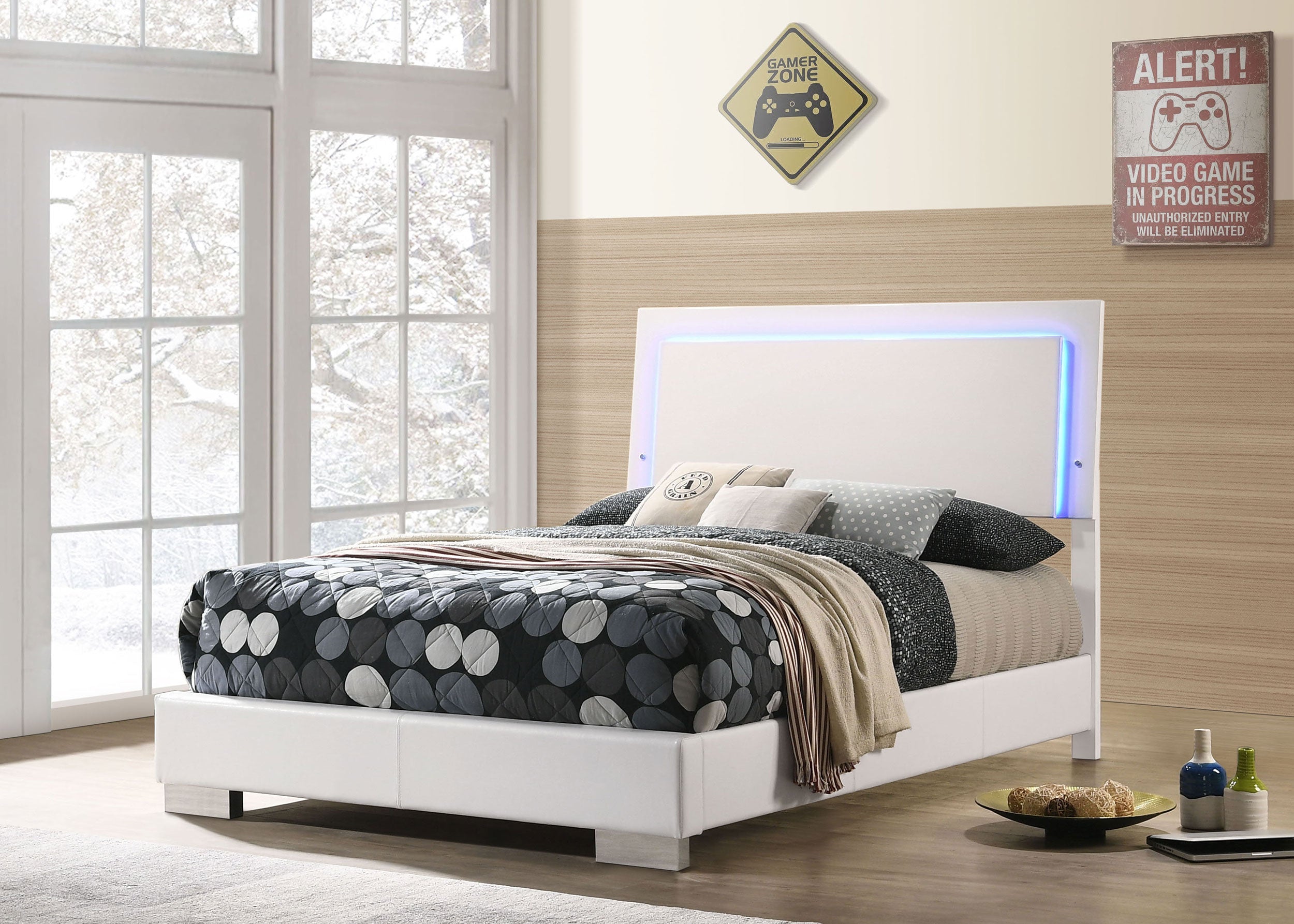 Felicity Wood Full LED Panel Bed White High Gloss — view 2