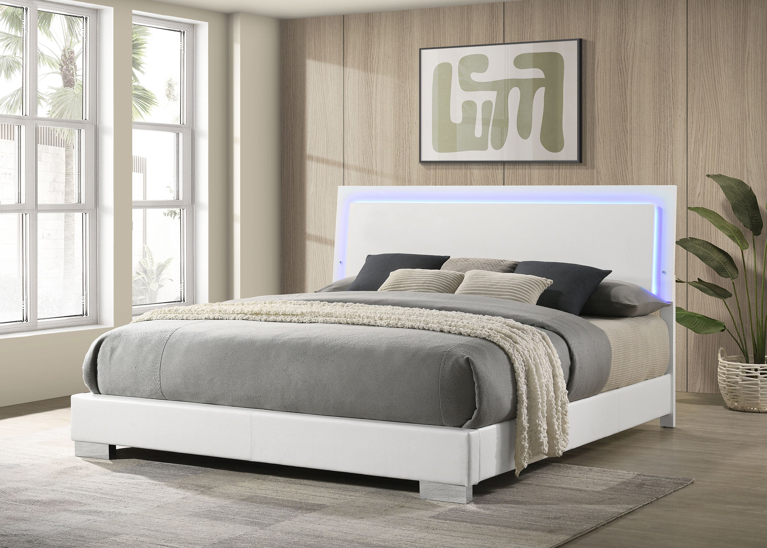 Felicity Wood Eastern King LED Panel Bed White High Gloss — view 2