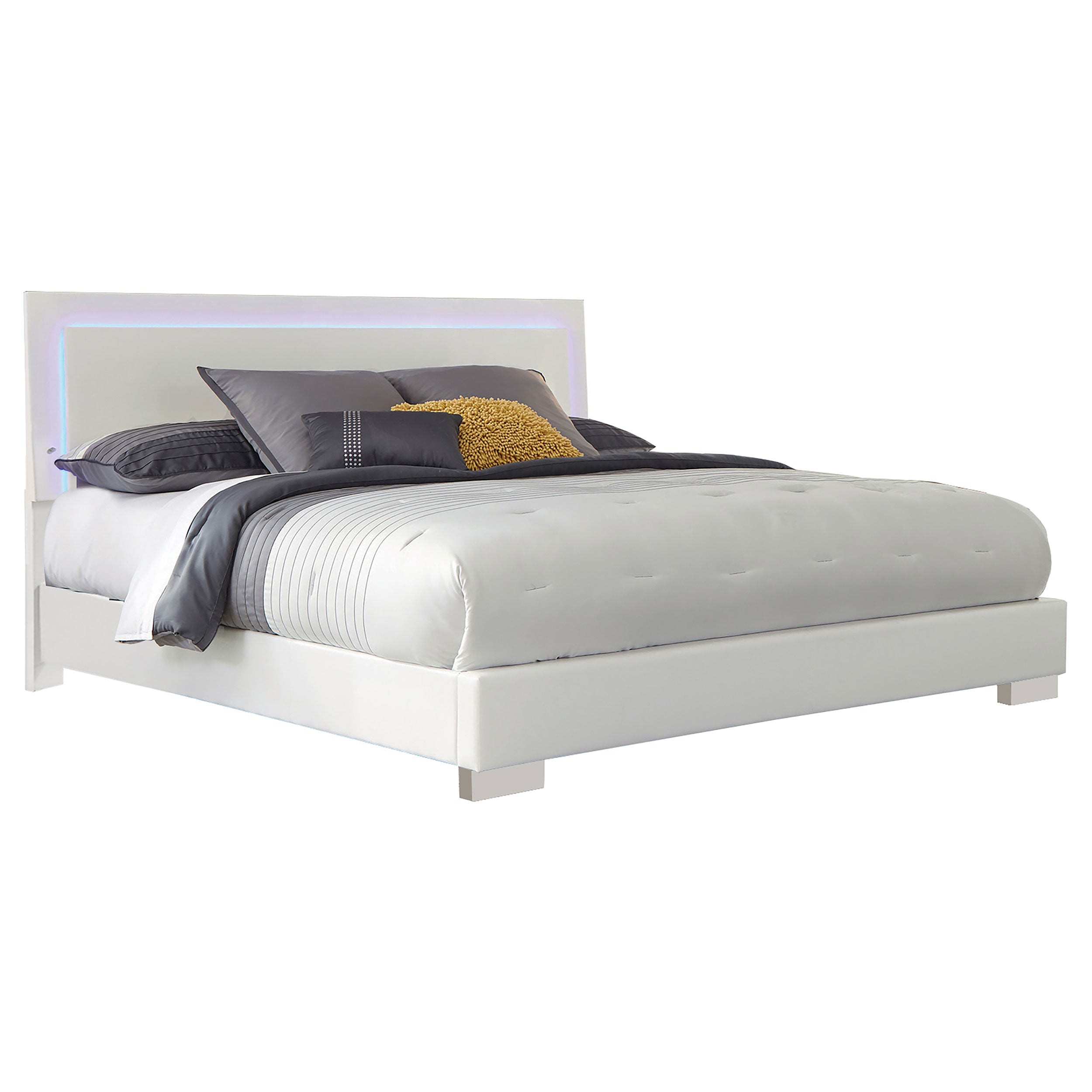 Felicity Wood California King LED Panel Bed White High Gloss — view 1