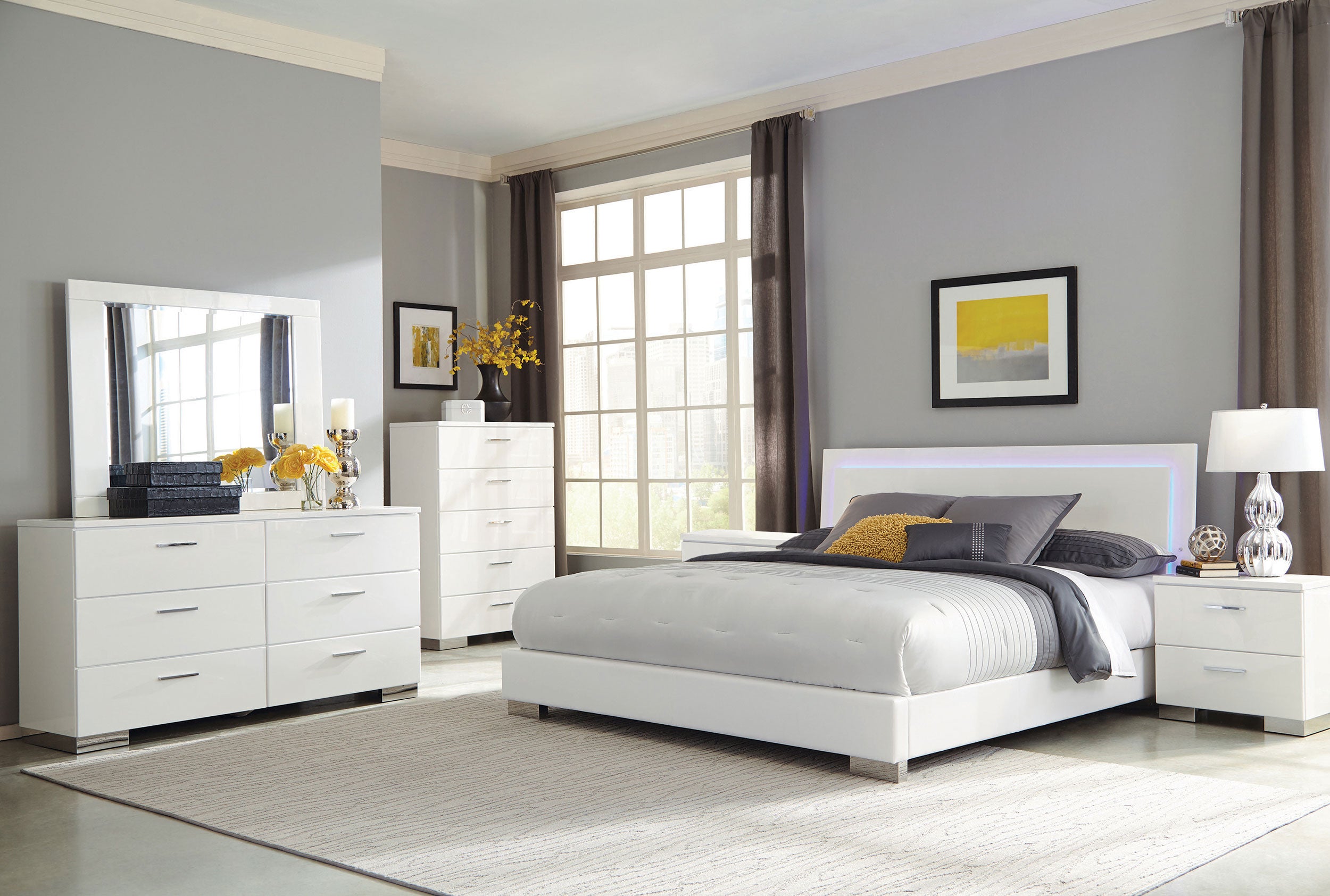 Felicity 6-piece Queen Bedroom Set White High Gloss — view 1