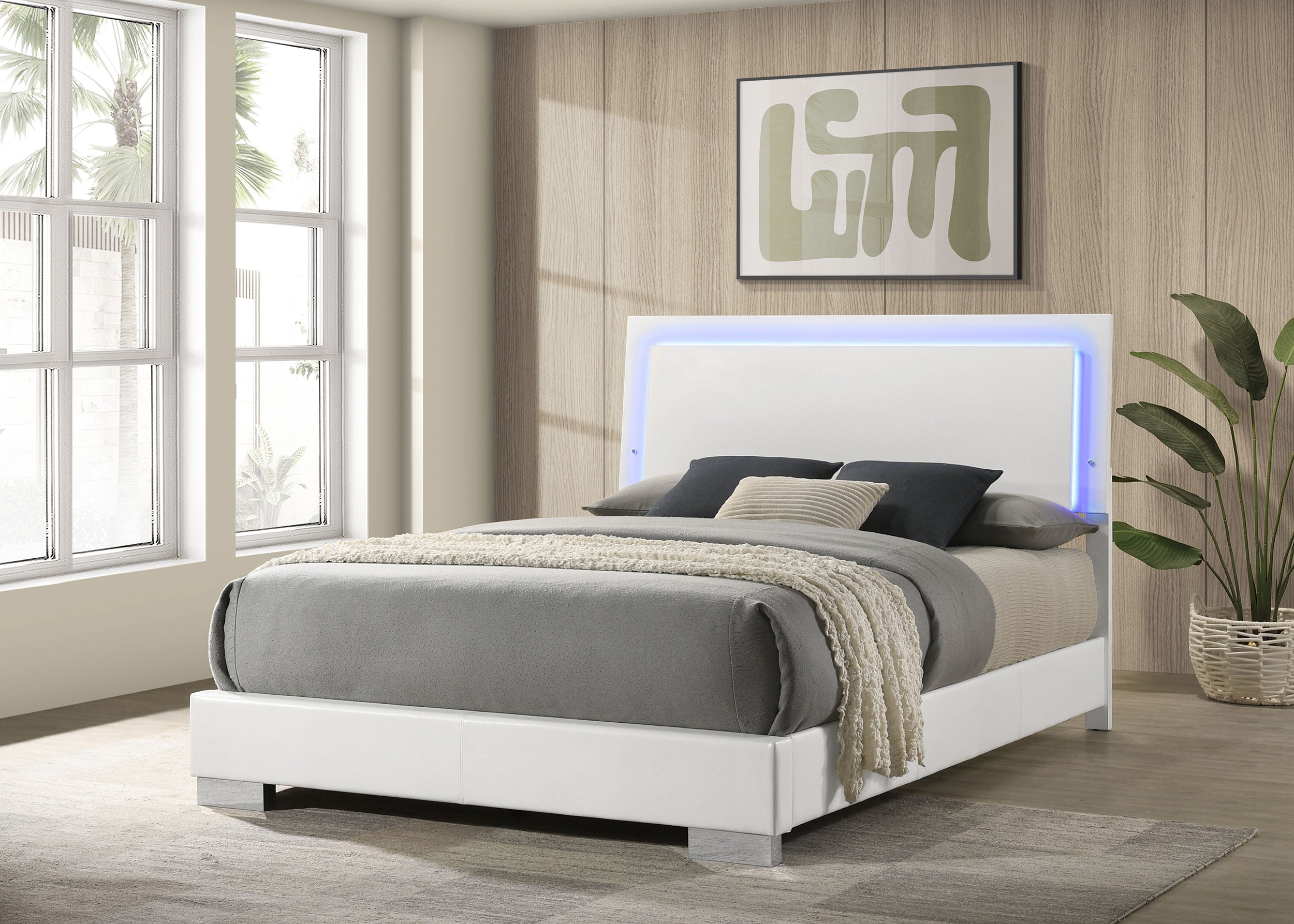 Felicity Wood Queen LED Panel Bed White High Gloss — view 2