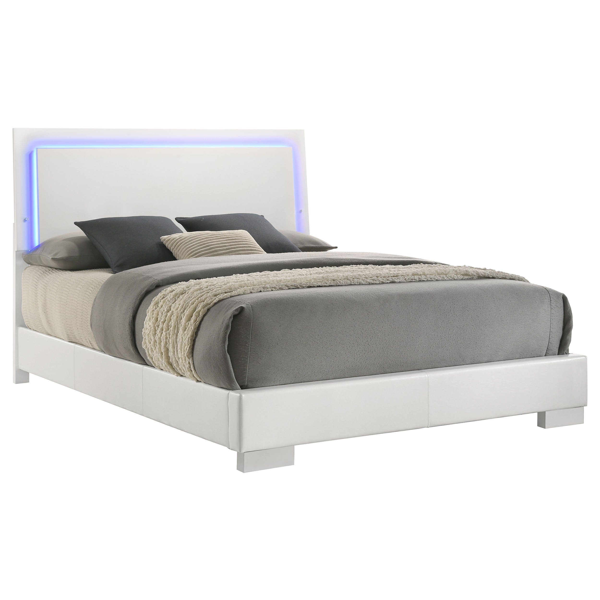 Felicity Wood Queen LED Panel Bed White High Gloss — view 3