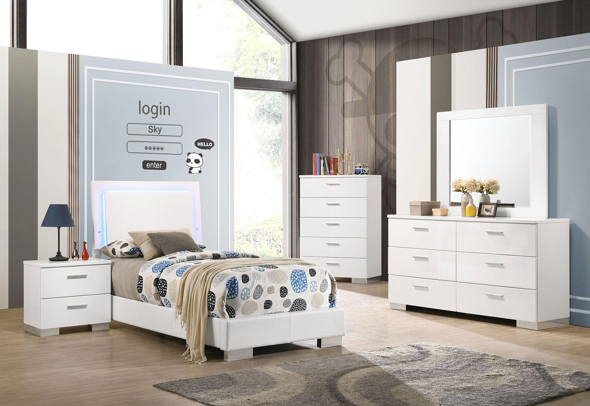 Felicity 4-piece Twin Bedroom Set White High Gloss — view 1