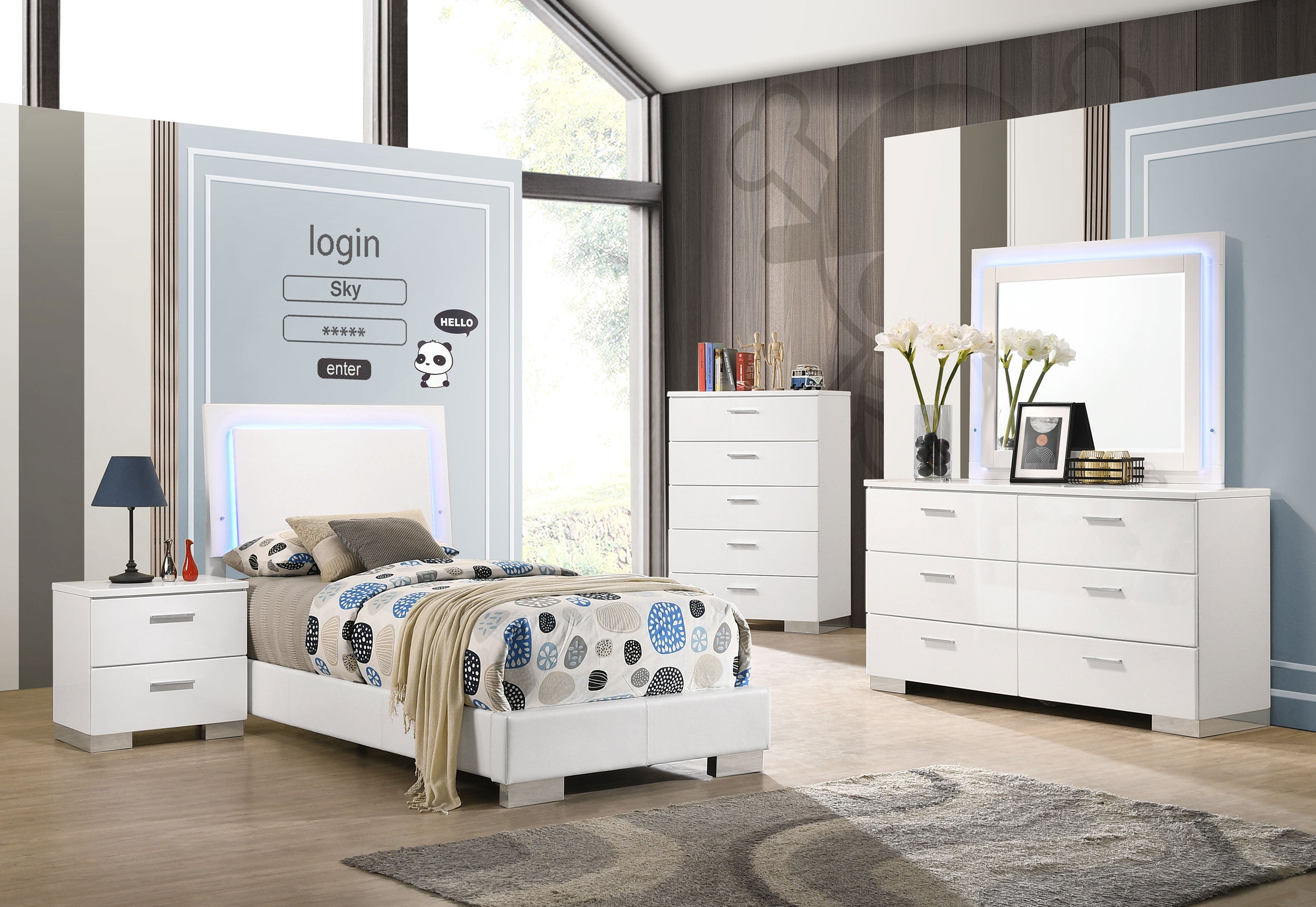 Felicity 5-piece Twin Bedroom Set White High Gloss — view 1