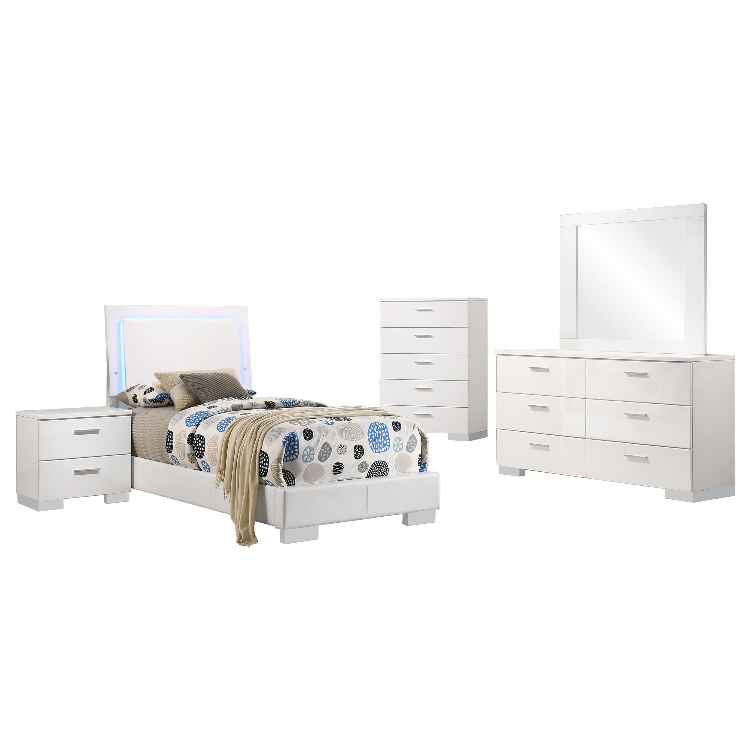 Felicity 5-piece Twin Bedroom Set White High Gloss — view 2