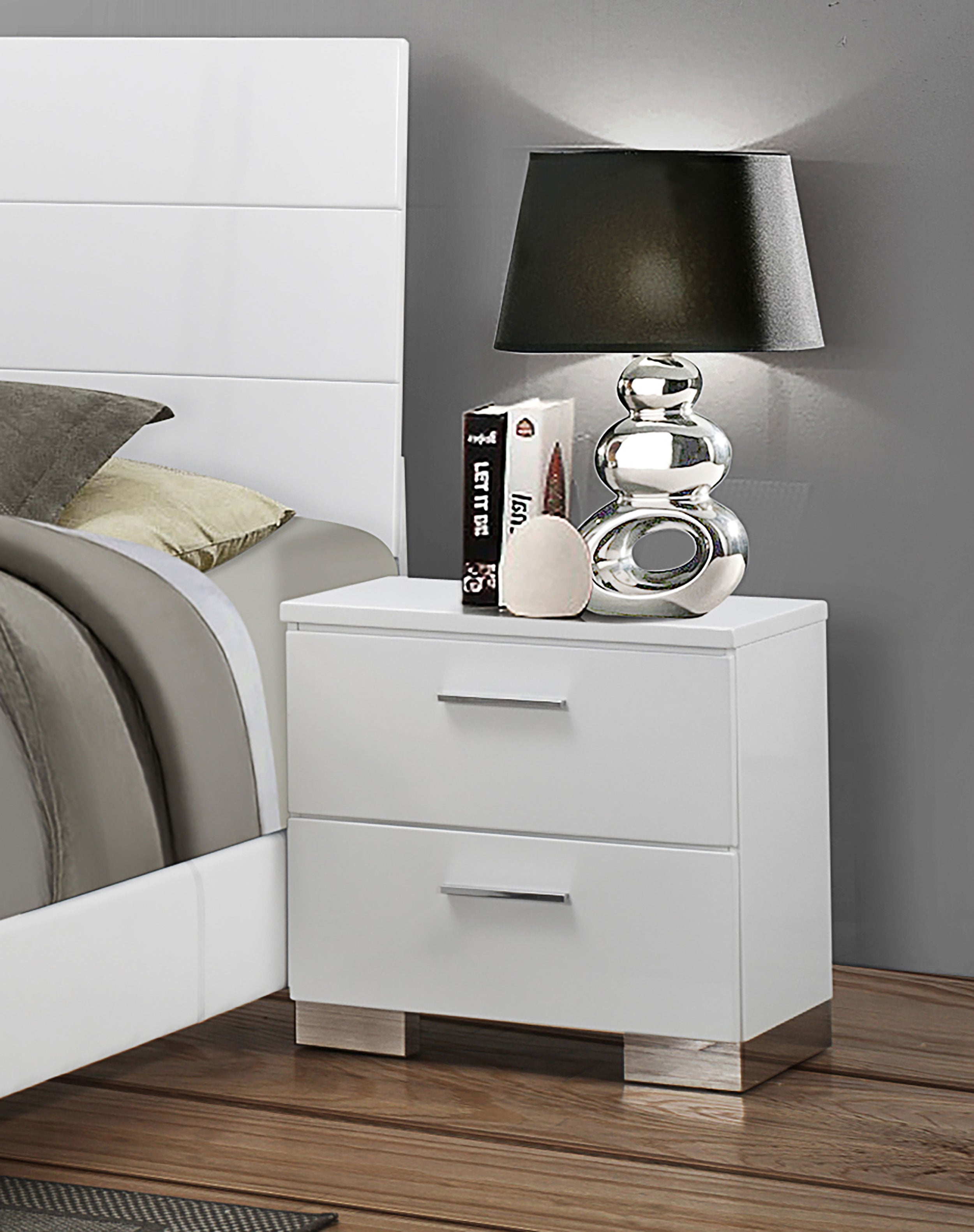 Felicity 2-drawer Nightstand White High Gloss — view 2