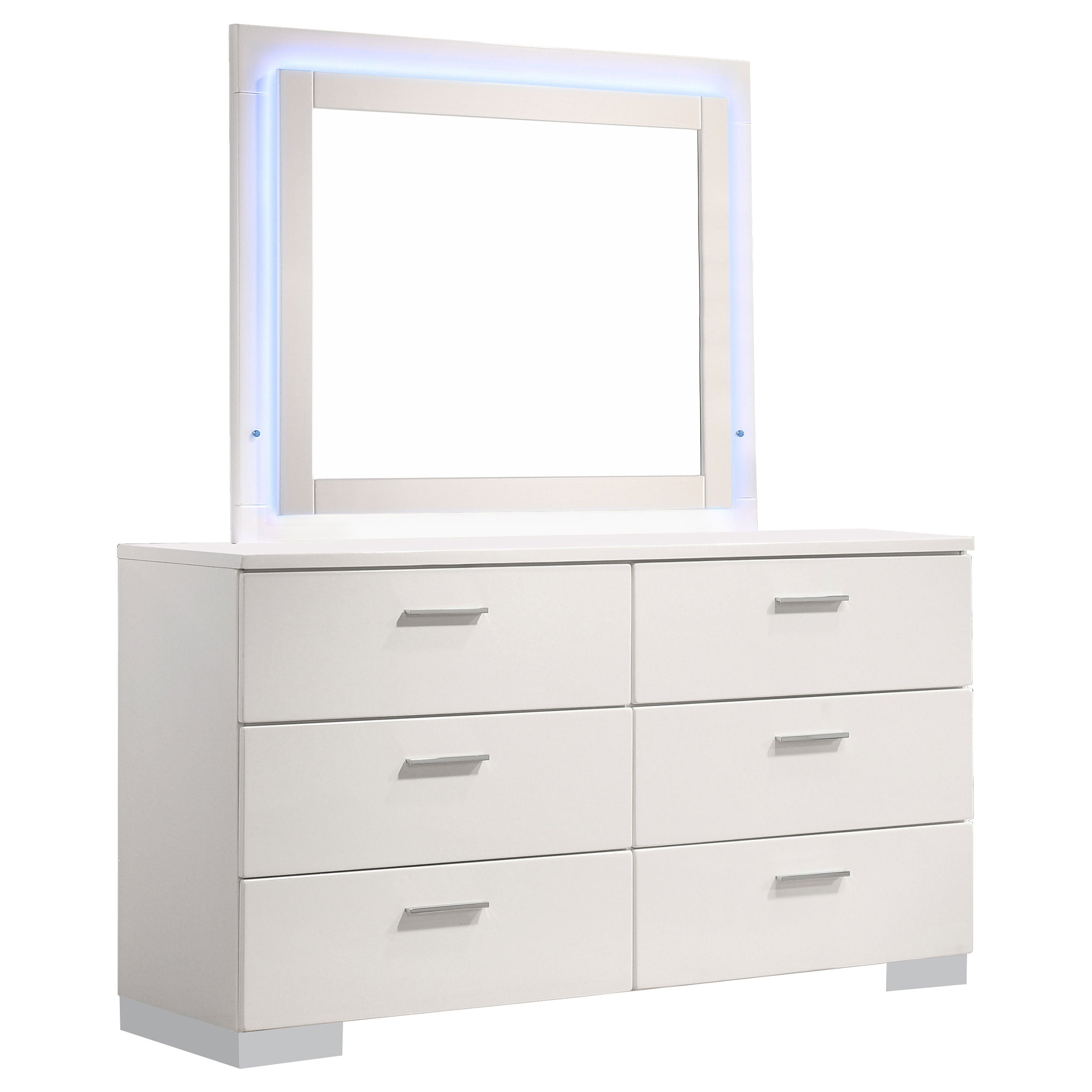 Felicity 6-drawer Dresser with LED Mirror White High Gloss — view 1