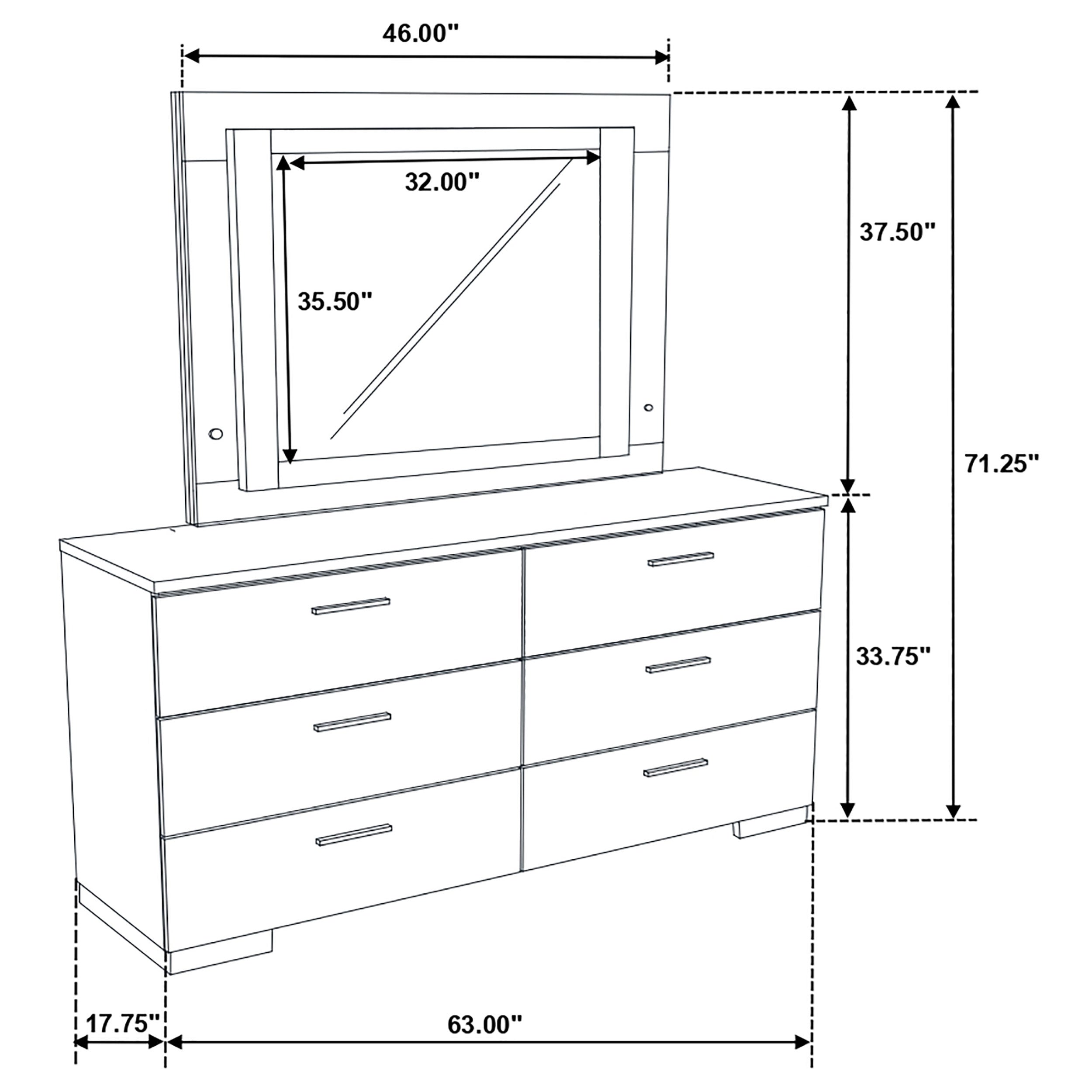 Felicity 6-drawer Dresser with LED Mirror White High Gloss — view 4