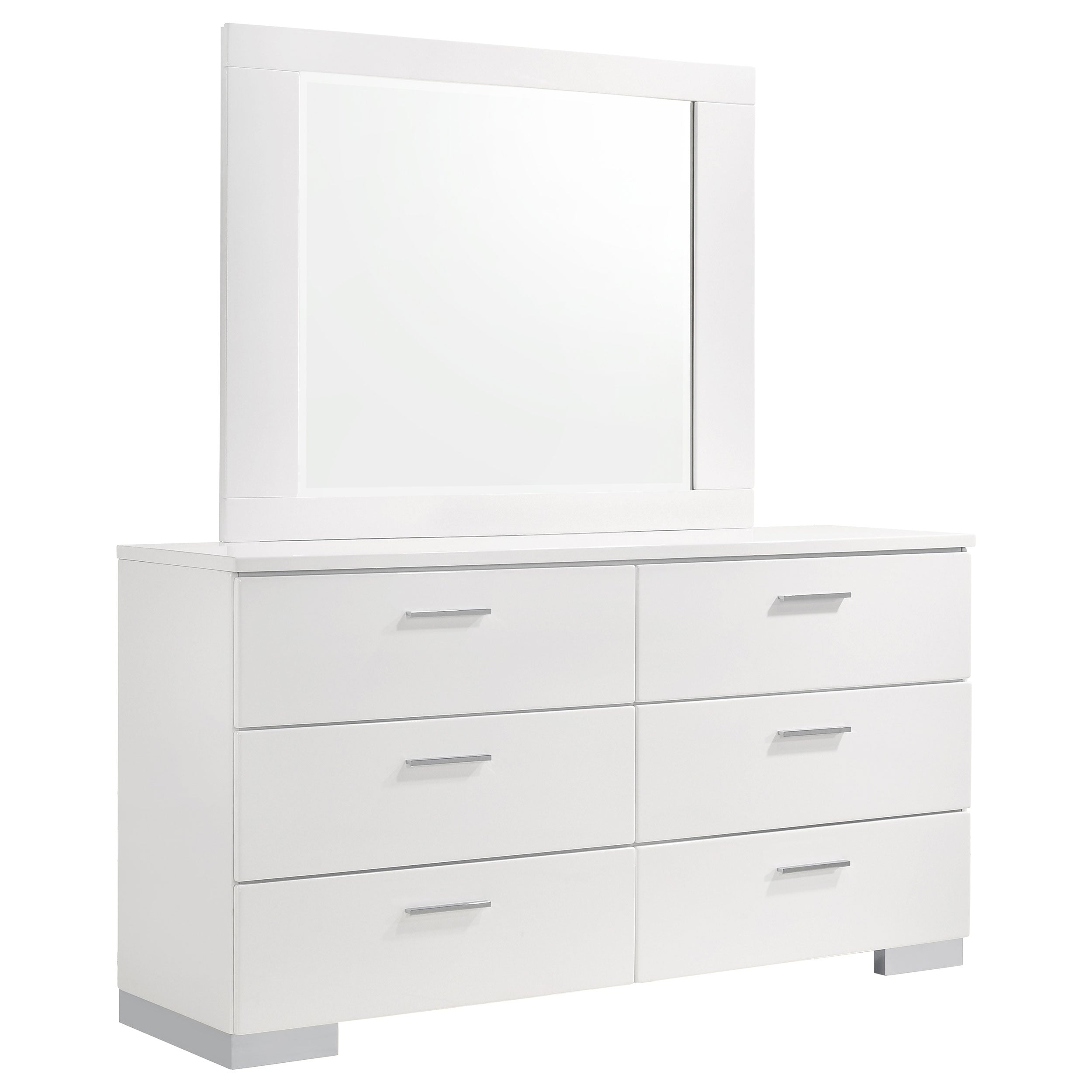 Felicity 6-drawer Wood Dresser with Mirror White High Gloss — view 1