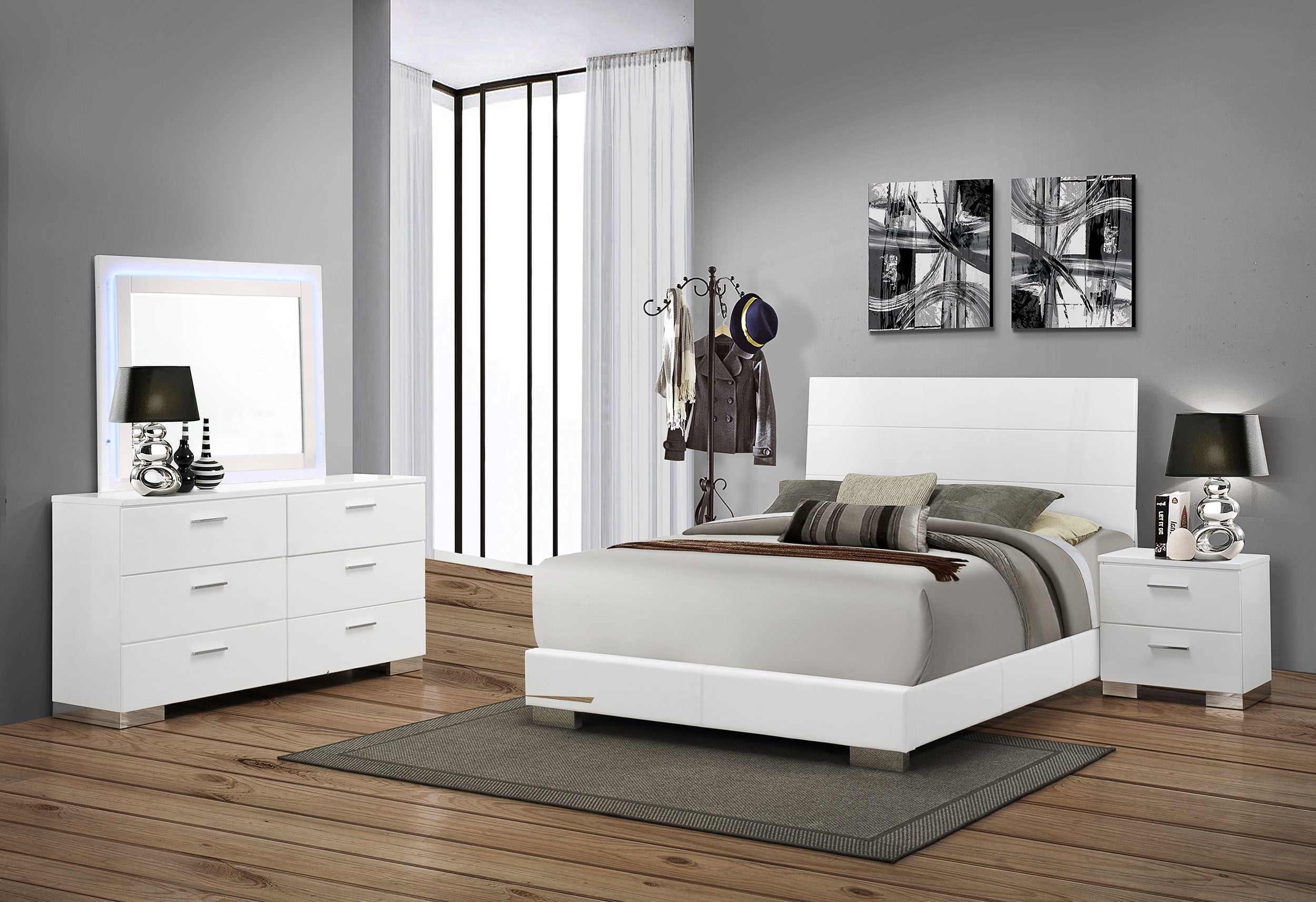 Felicity Wood LED Dresser Mirror White High Gloss — view 6