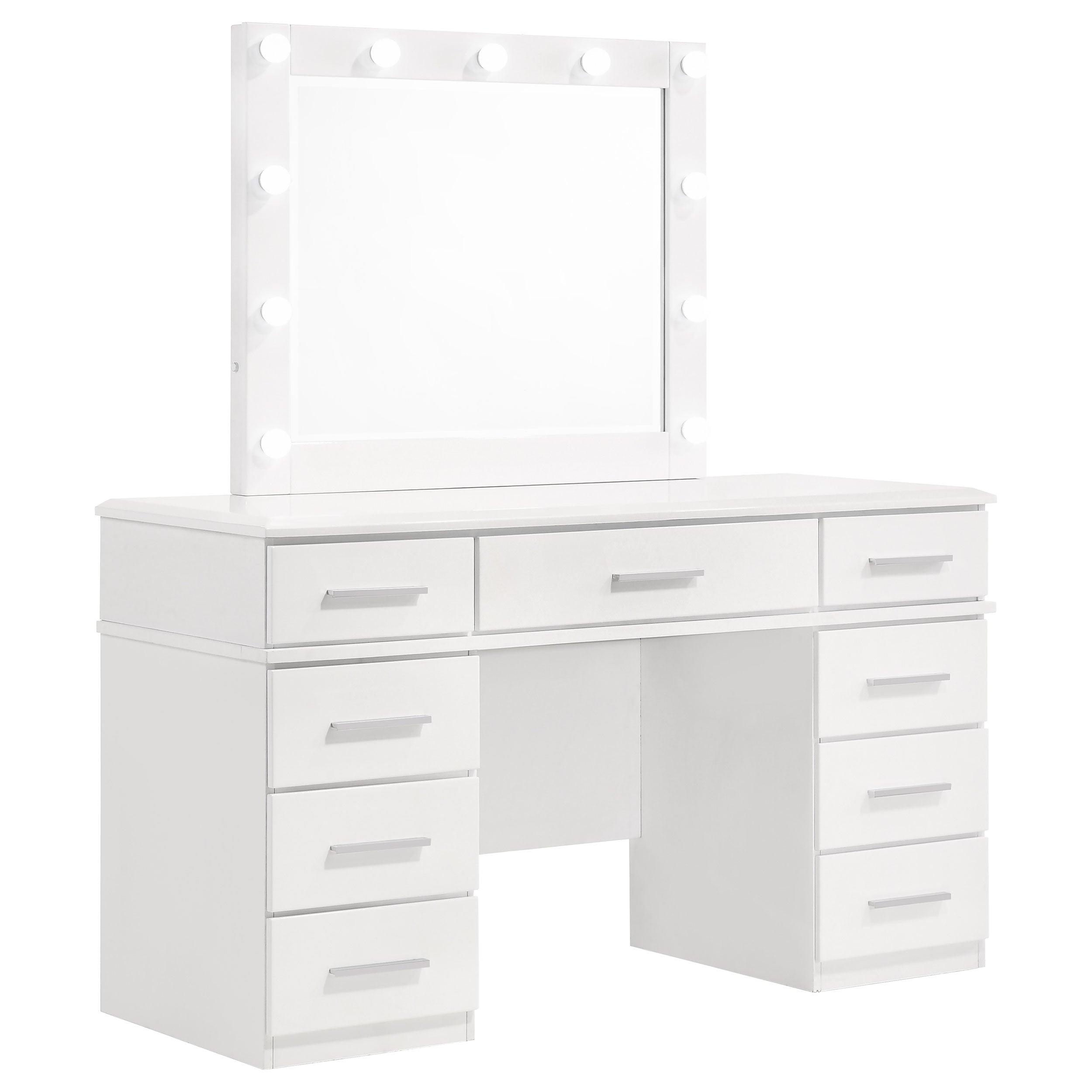 Felicity 9-drawer Vanity Table Lighted Mirror Glossy White — view 1