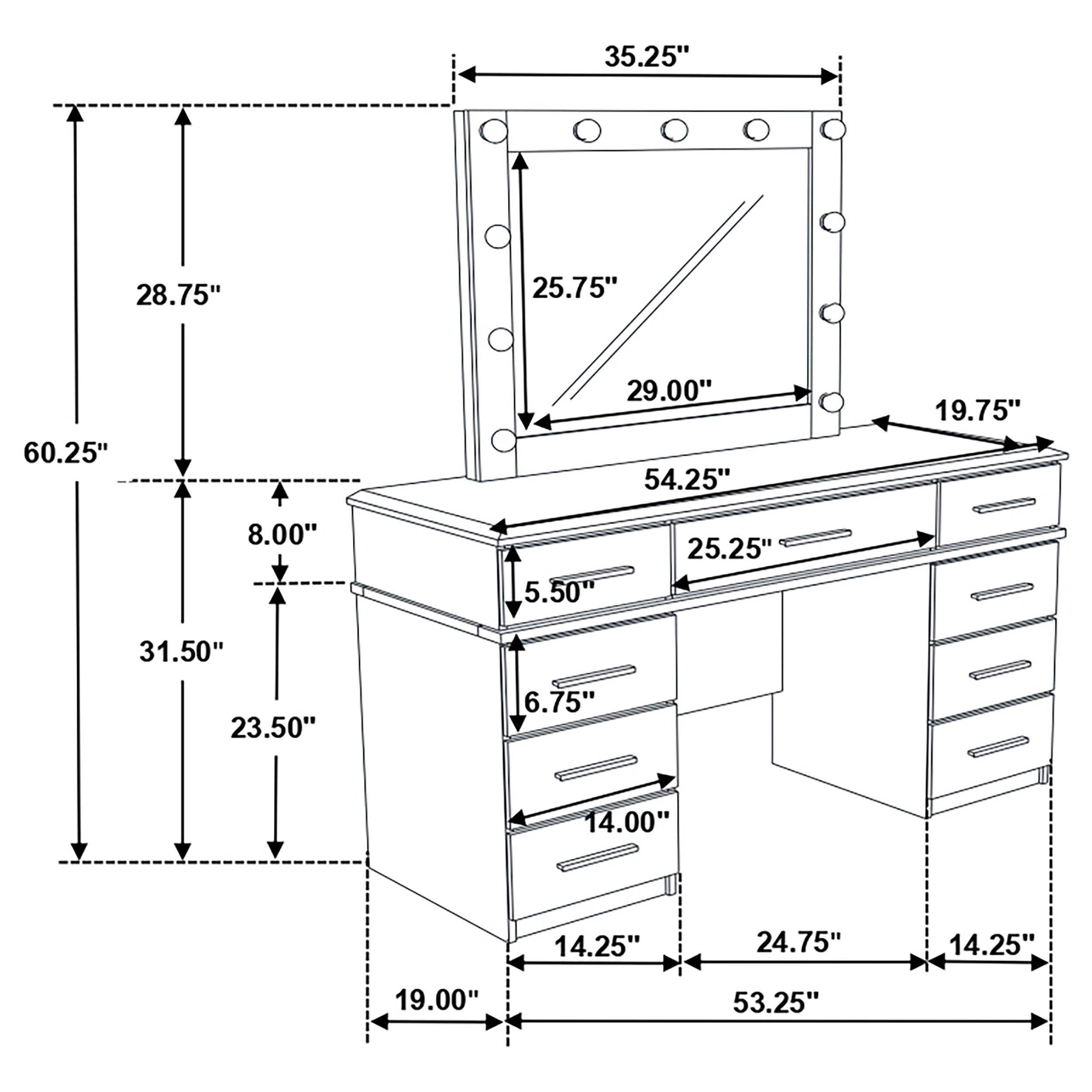 Felicity 9-drawer Vanity Table Lighted Mirror Glossy White — view 7