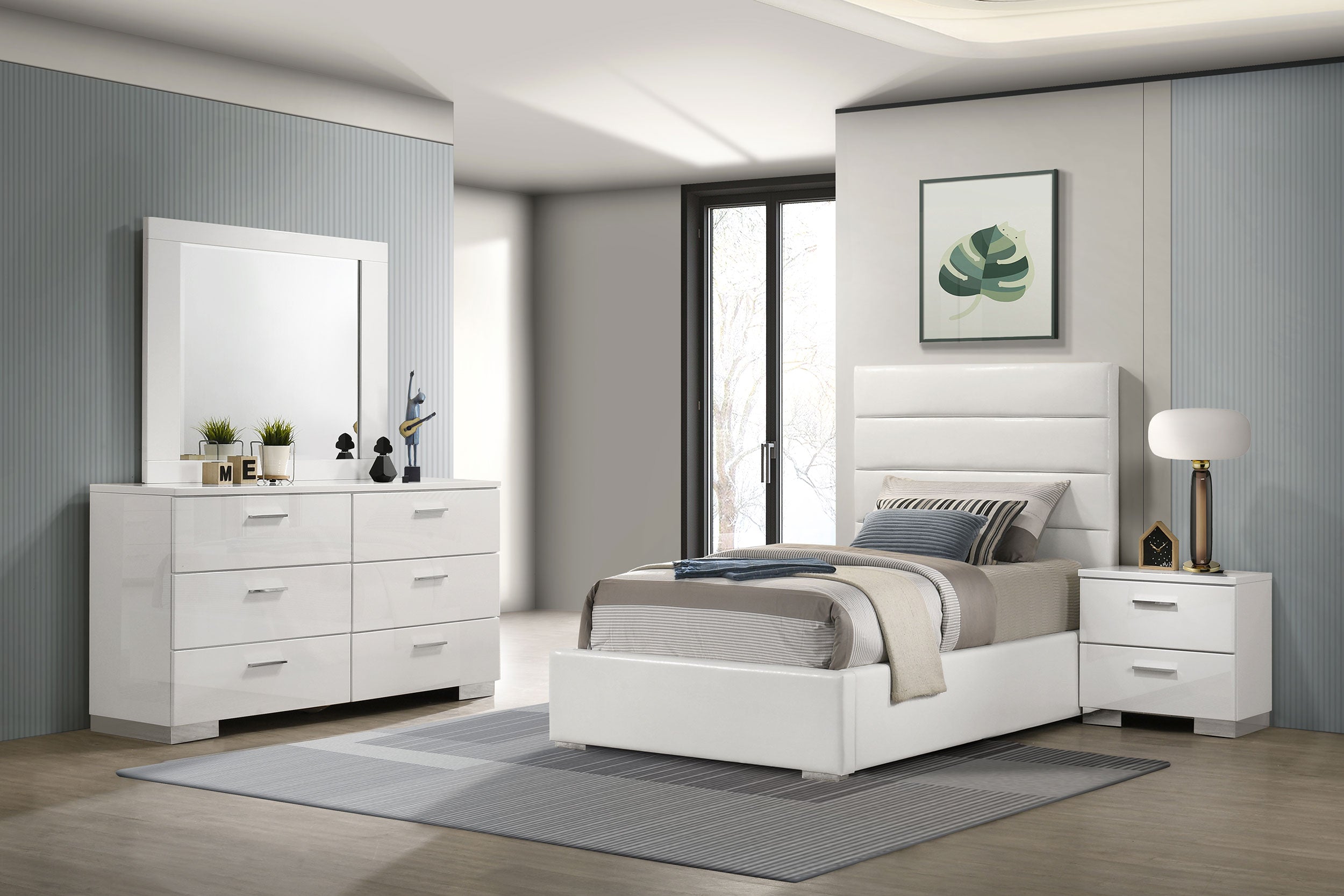 Felicity 4-piece Twin Bedroom Set White High Gloss — view 1