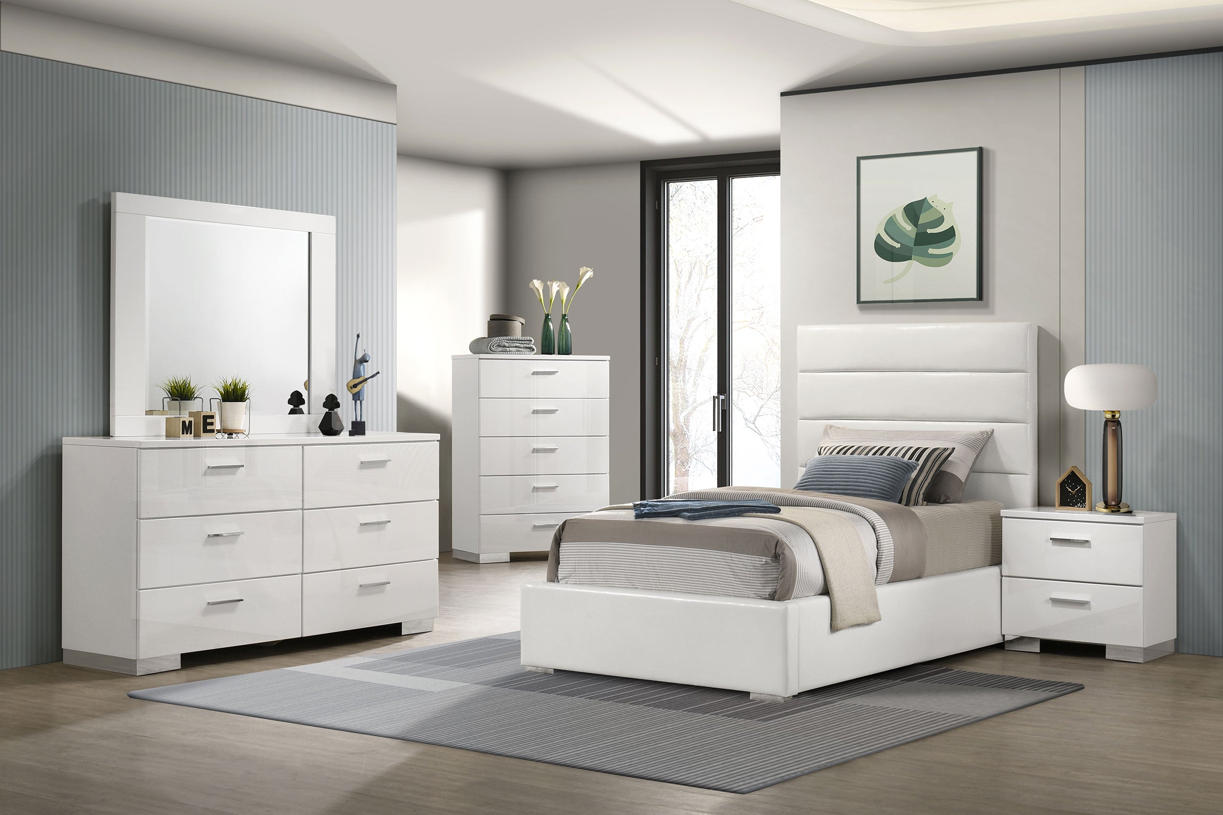 Felicity 5-piece Twin Bedroom Set White High Gloss — view 1