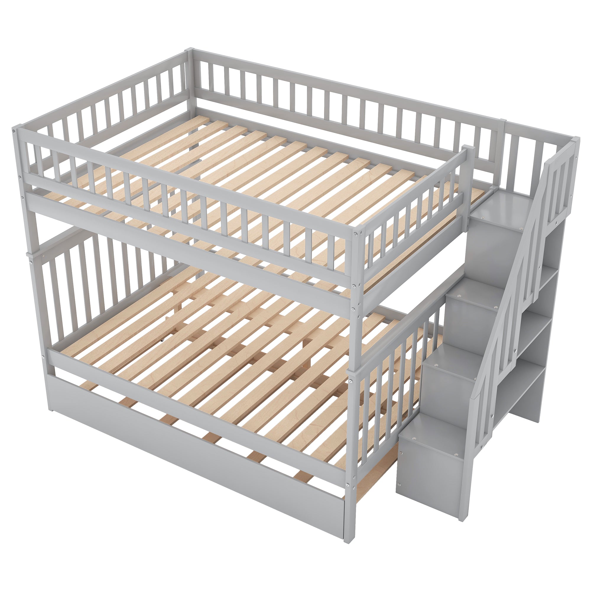 Full over Full Bunk Bed with Trundle and Staircase,Gray - Atlantic Fine Furniture Melbourne FL