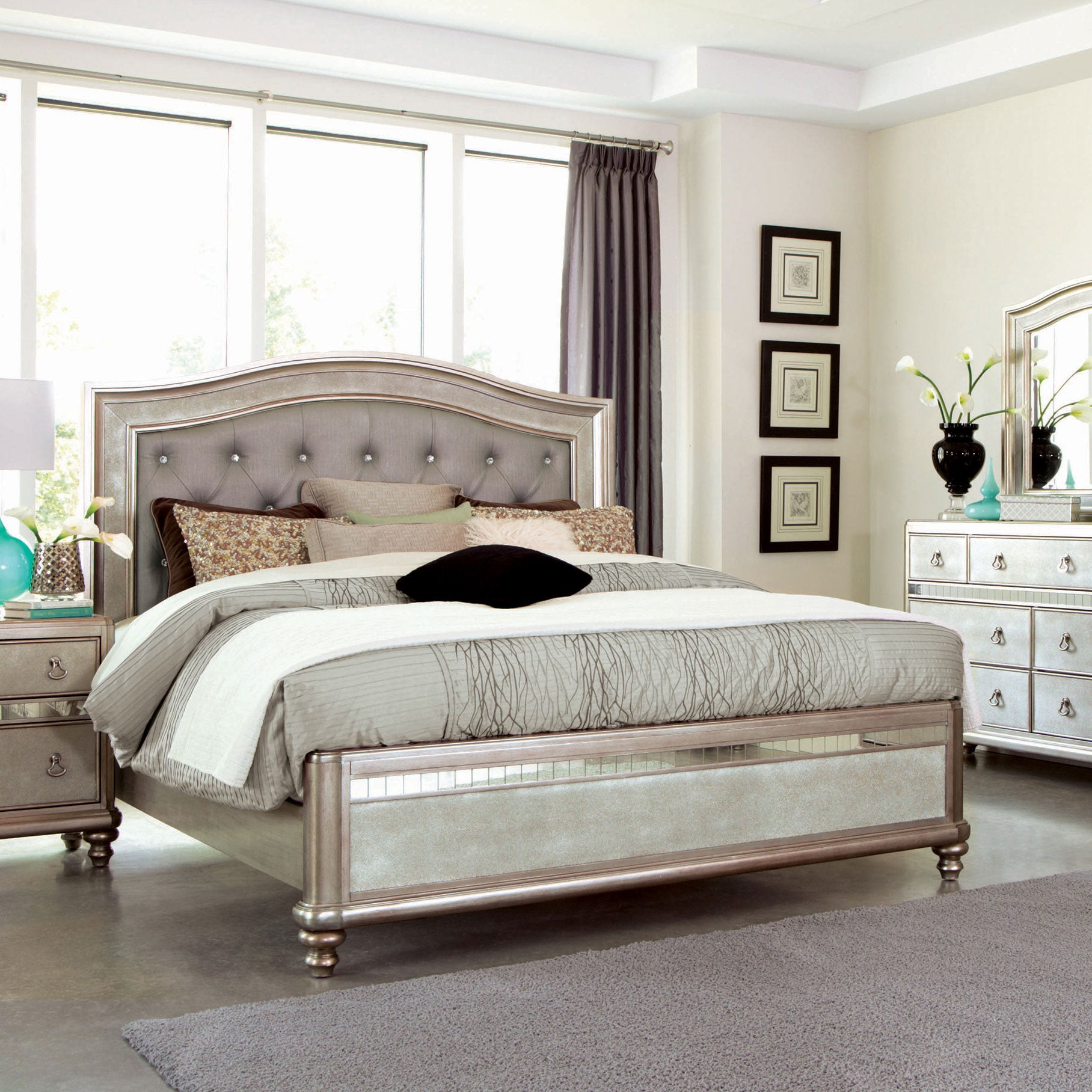 Bling Game Wood California King Panel Bed Metallic Platinum — view 2