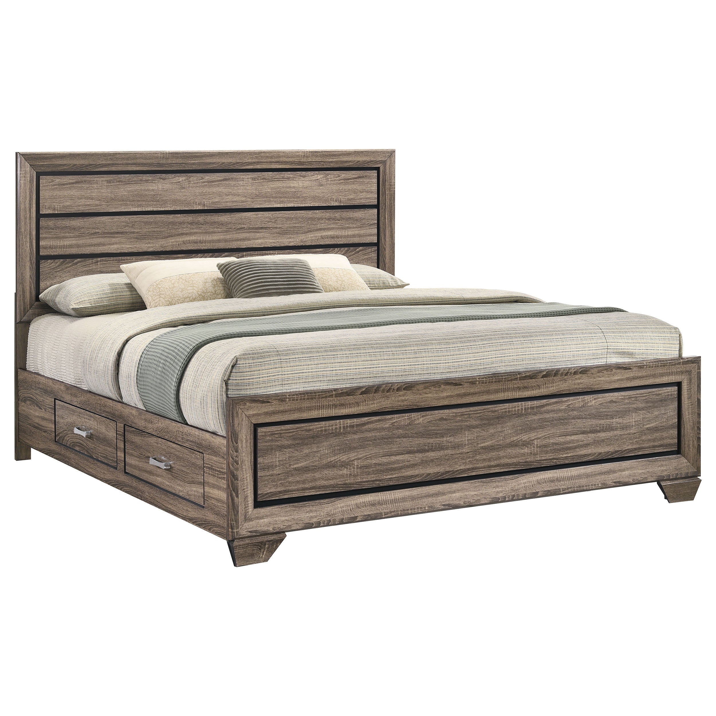 Kauffman Wood Eastern King Storage Panel Bed Washed Taupe — view 5