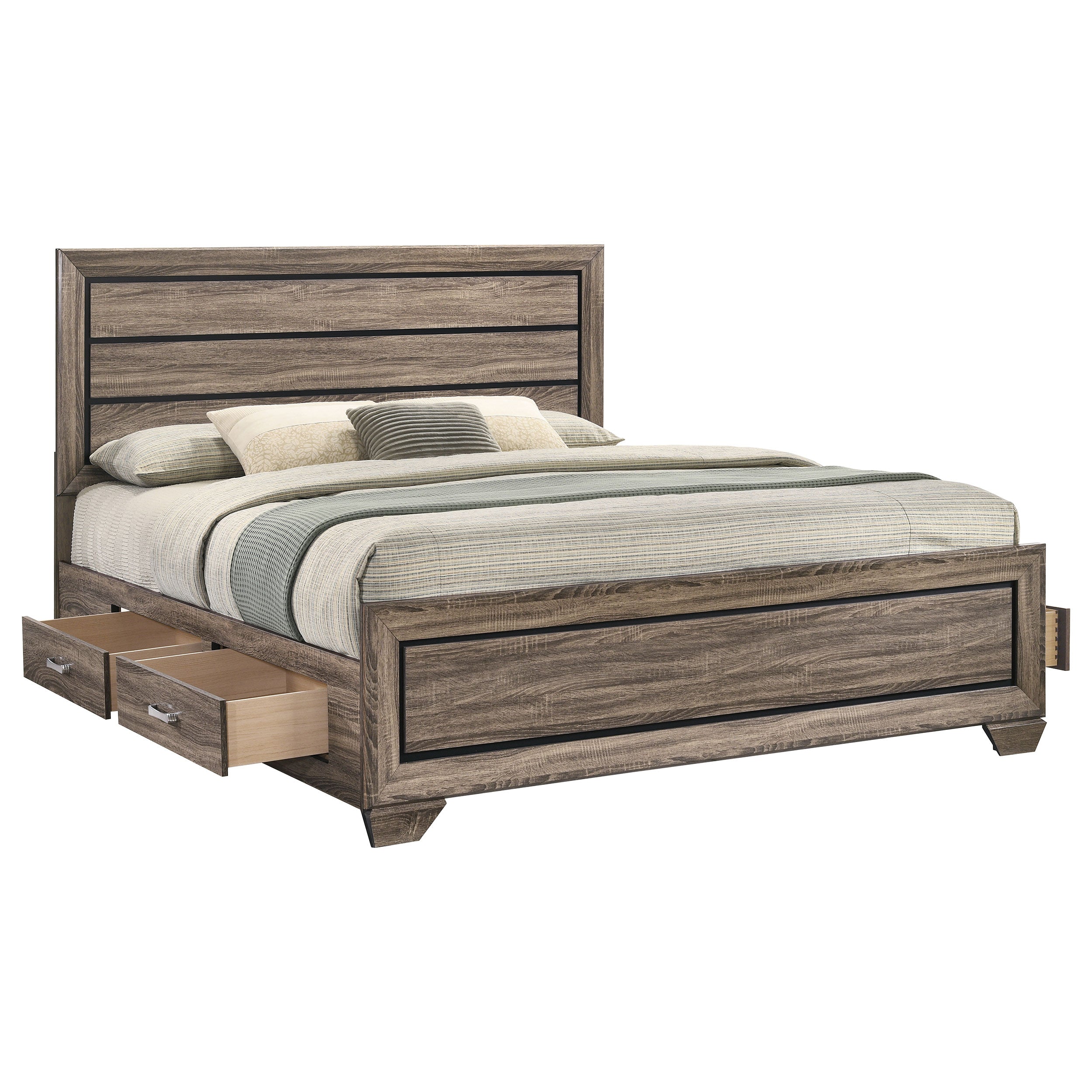 Kauffman Wood Eastern King Storage Panel Bed Washed Taupe — view 6
