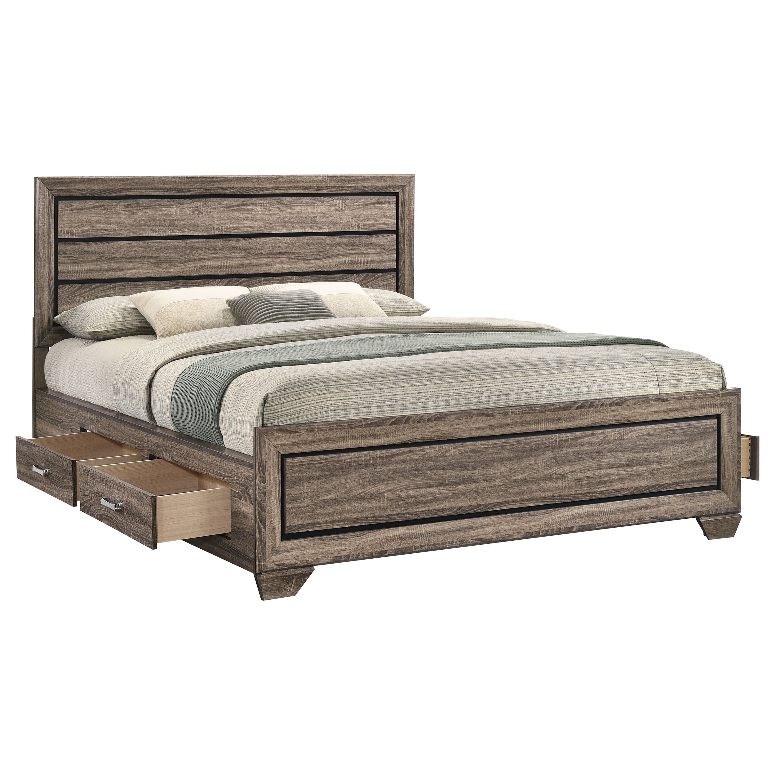Kauffman Wood California King Storage Panel Bed Washed Taupe — view 6