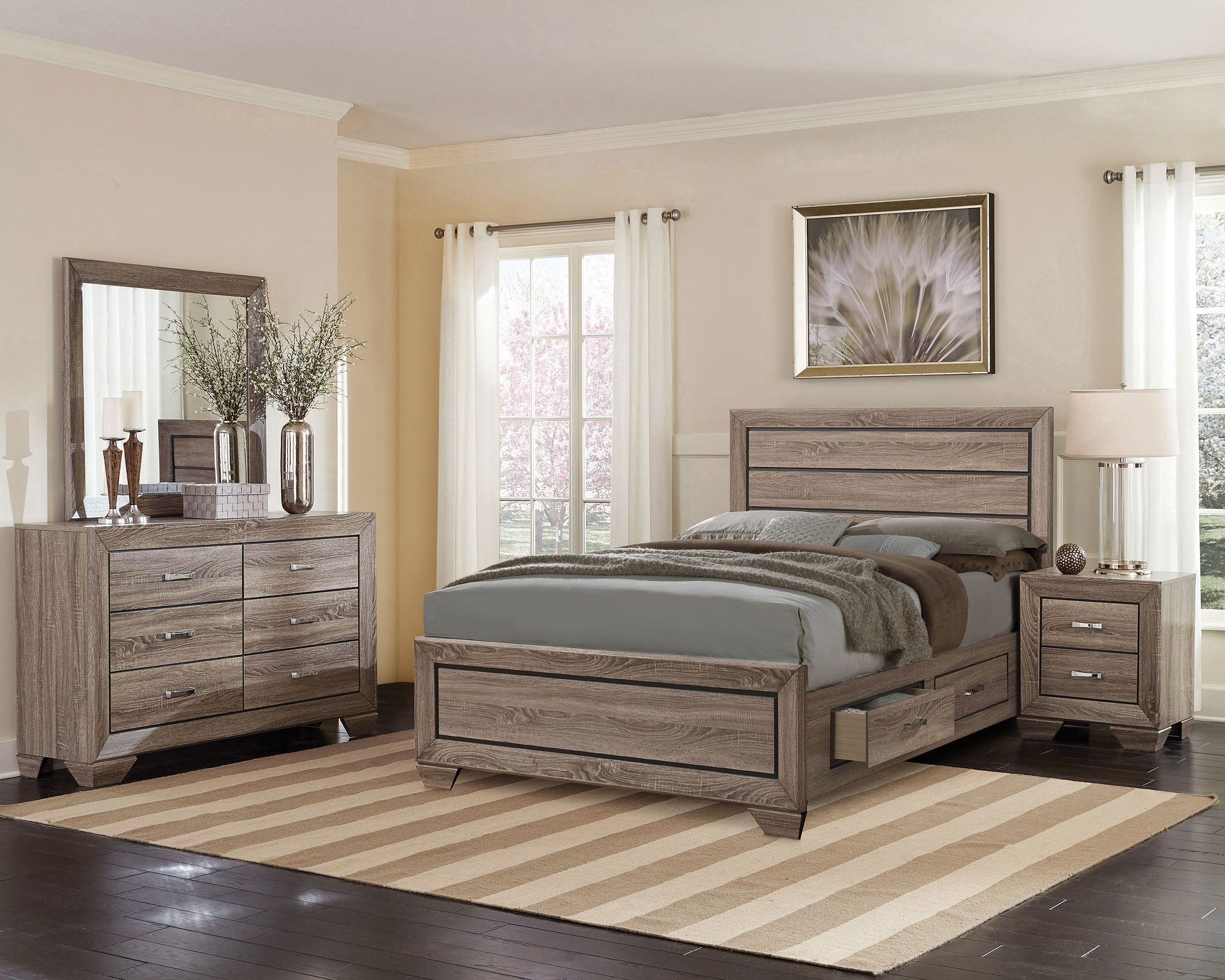 Kauffman Wood California King Storage Panel Bed Washed Taupe — view 14