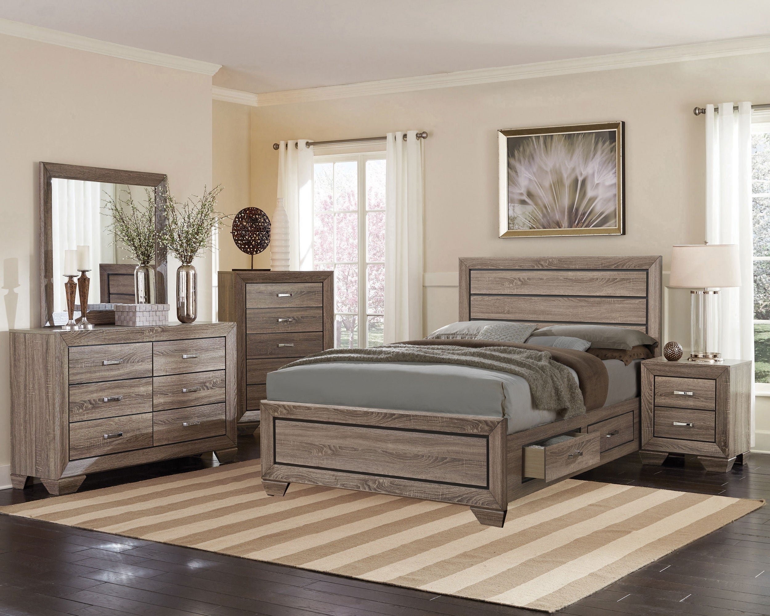 Kauffman Wood California King Storage Panel Bed Washed Taupe — view 15