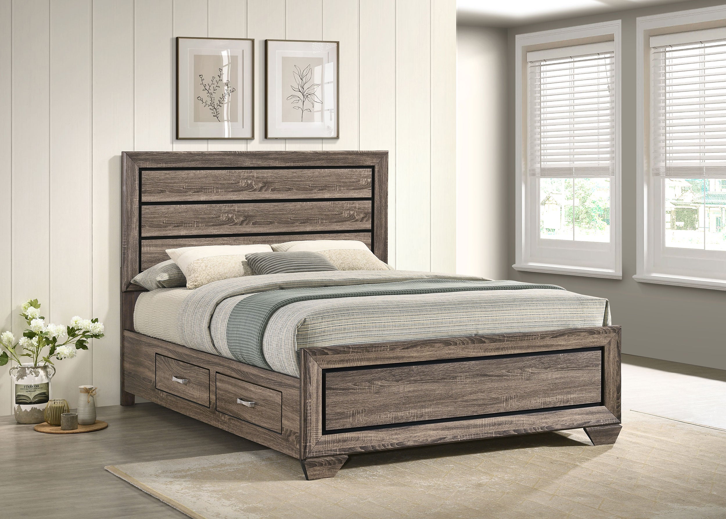 Kauffman Wood Queen Storage Panel Bed Washed Taupe — view 2