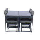 9 Pieces Patio Dining Sets Outdoor Space Saving Rattan Chairs With Glass Table Top Wicker And Cushion - Dark Gray