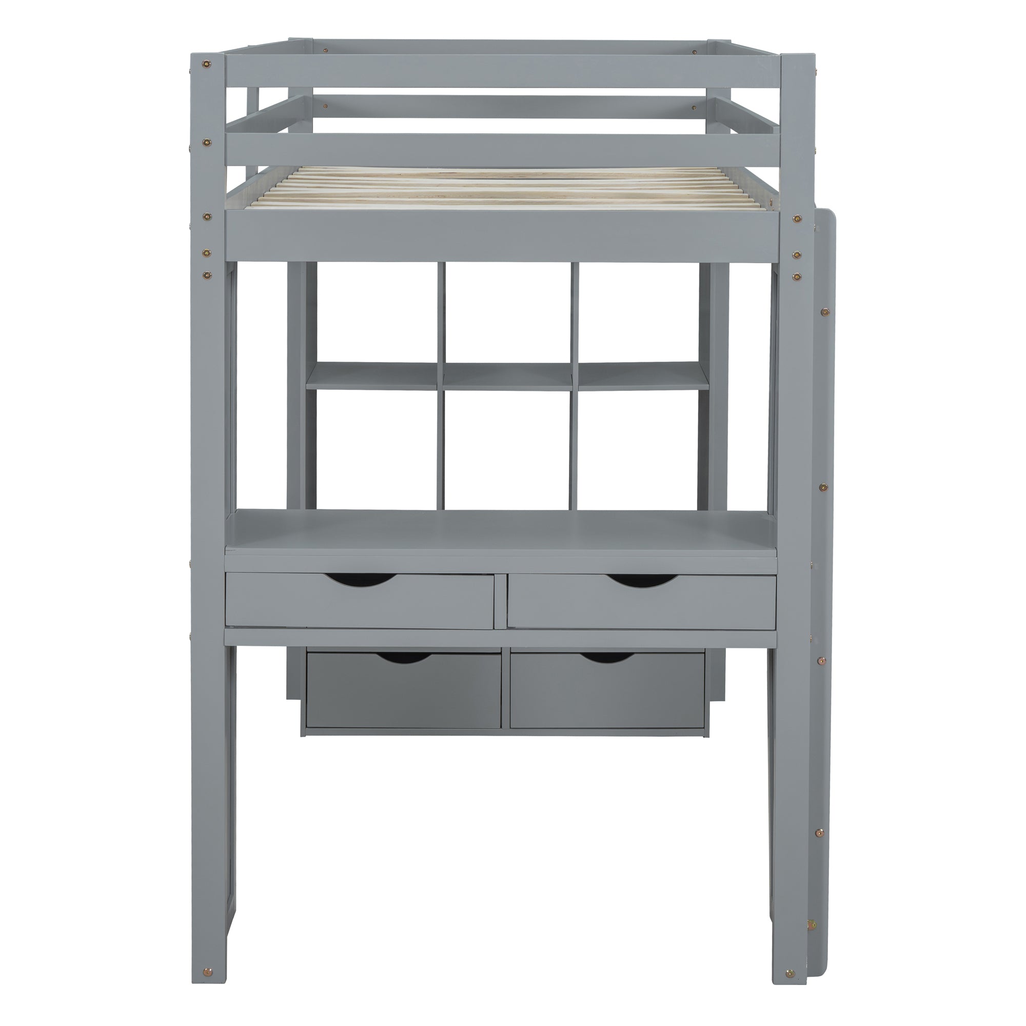Full Size Loft Bed with large shelves, writing desk and LED Light, Gray - Atlantic Fine Furniture Melbourne FL